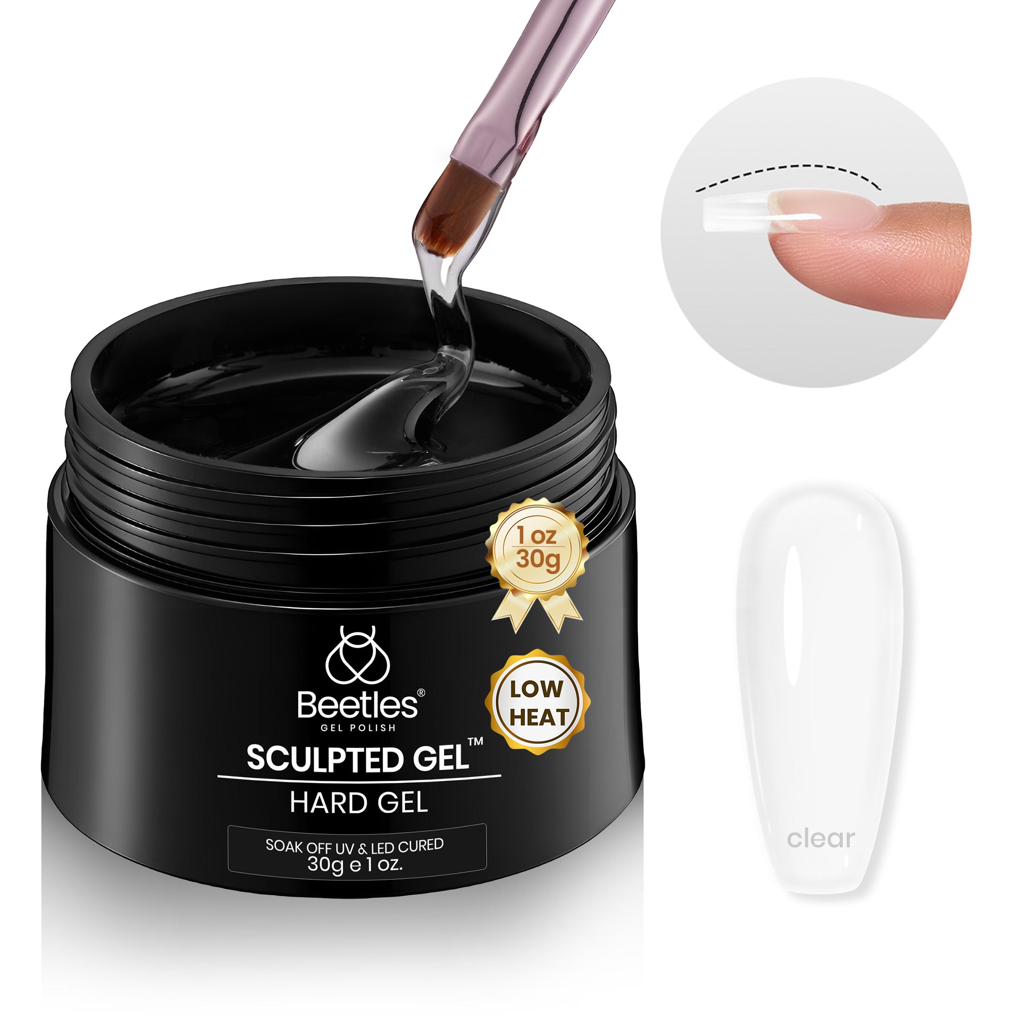 Beetles Low Heat Hard Gel for Nails, 1 oz 9 in 1 Clear Builder Nail Gel Sculpted Gel for Nails Extension & Repair for Women Manicurist