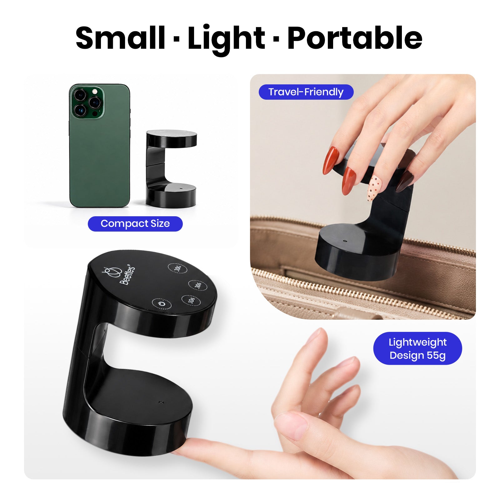 Beetles Mini UV LED Nail Lamp - Flash Curing Gel Nail Light with Smart Sensor
