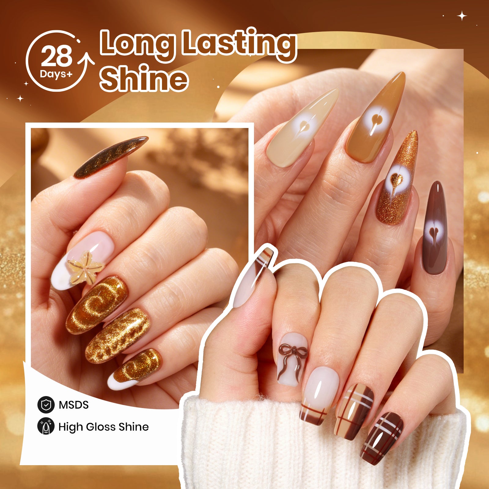Beetles Toffee Gleam 6 Colors Brown Gel Polish Set Cat Eye Fall Winter Nails 7.5ML Each