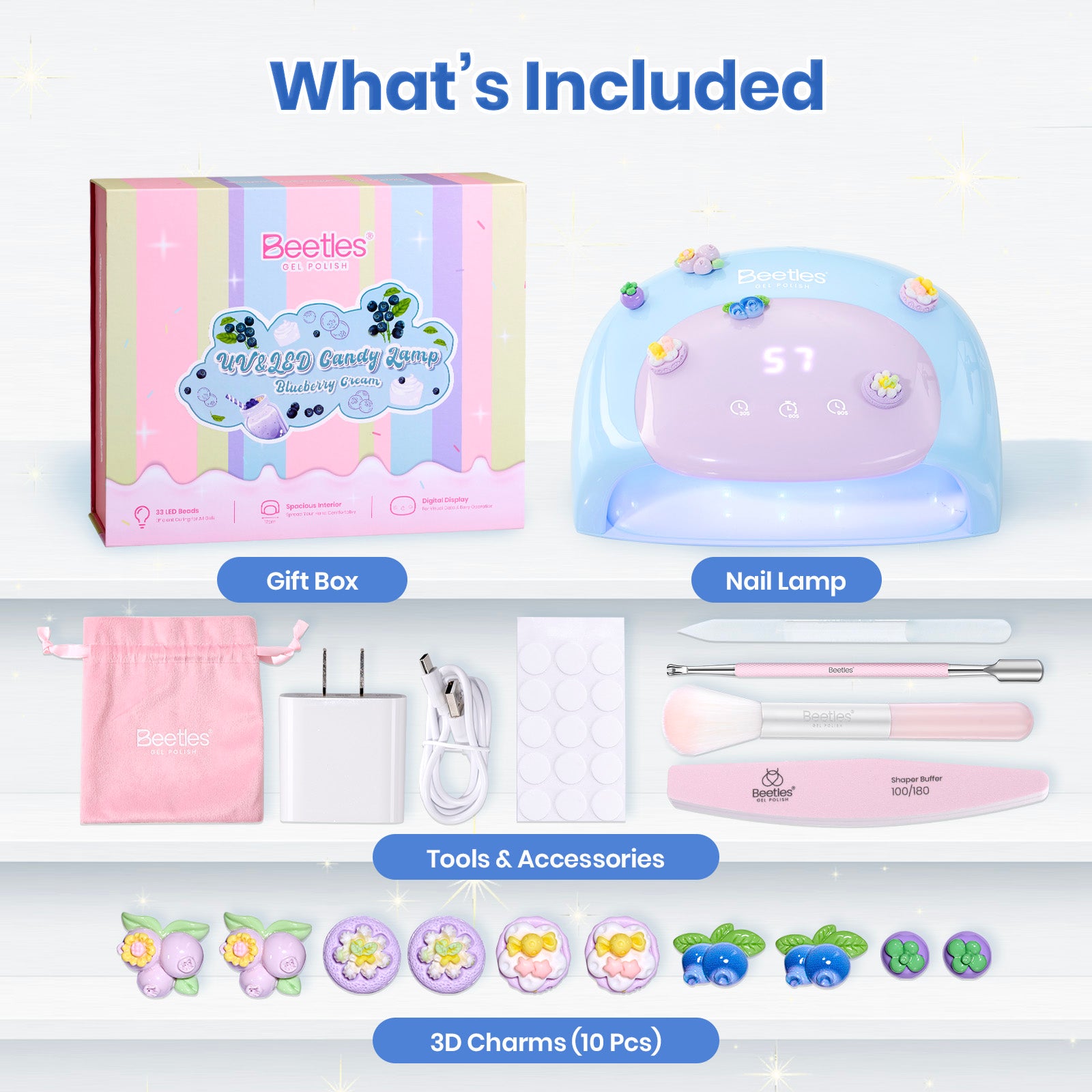 Beetles Candy Blue UV Nail Lamp Digital Display 3 Timer Gel Nail Light