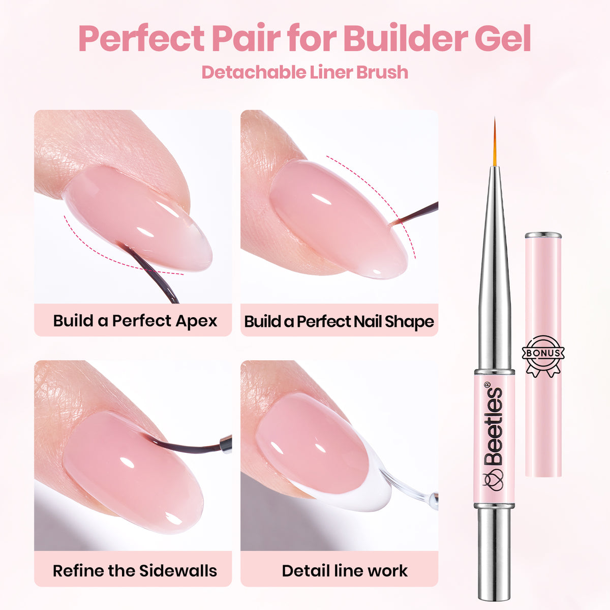 Beetles Builder Gel Kit HEMA FREE, 3 Colors & Nail Primer, Base Top Coat 8 in 1 Pink Milky White Builder, 3-IN-1 Protein Nail Primer for Thickening Building, Beginner DIY UV Nails, Lush Tint