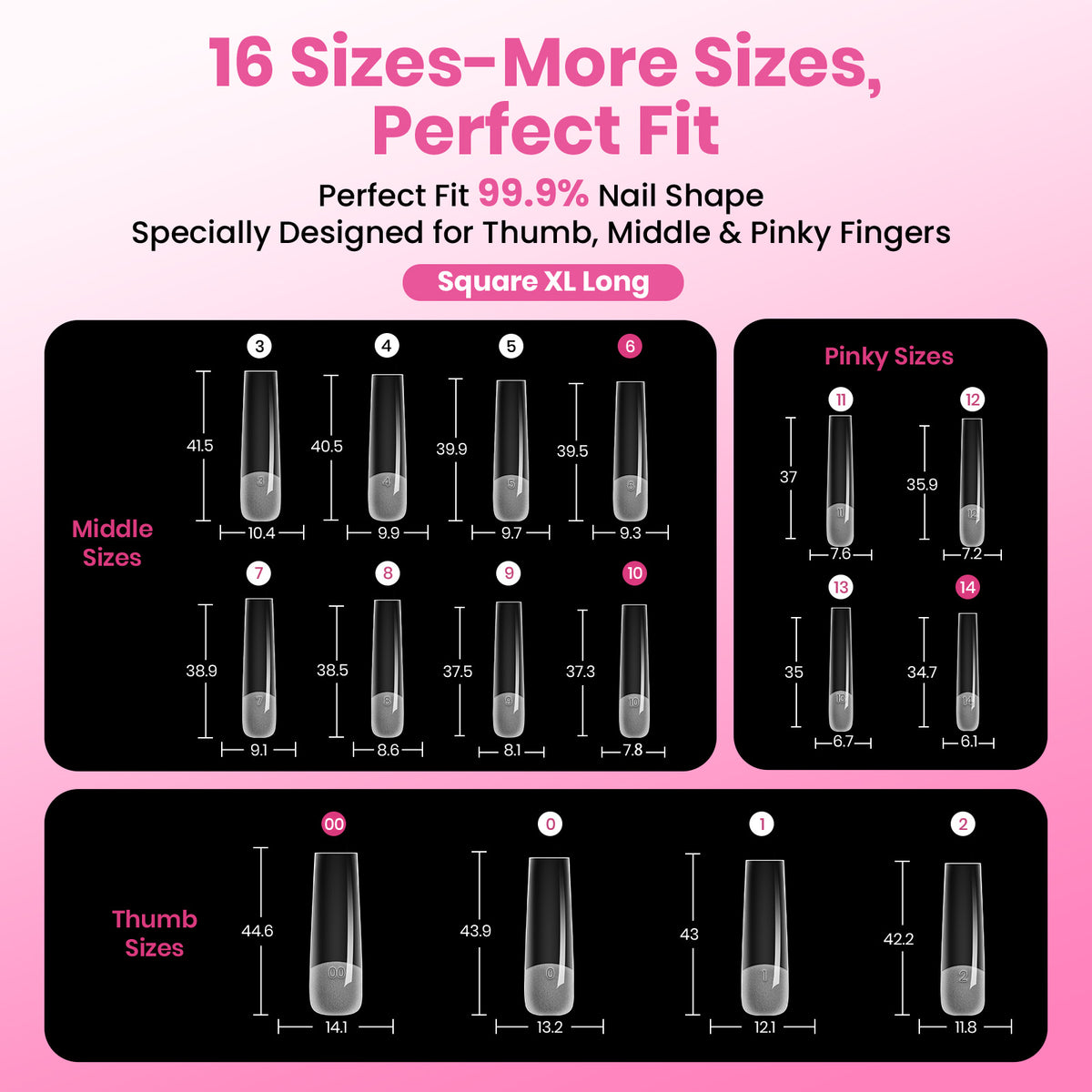 Beetles Pro Tipex Instant Apex Nail Tips, XXL Square 512pcs 16 Sizes for DIY Salon-look Extensions