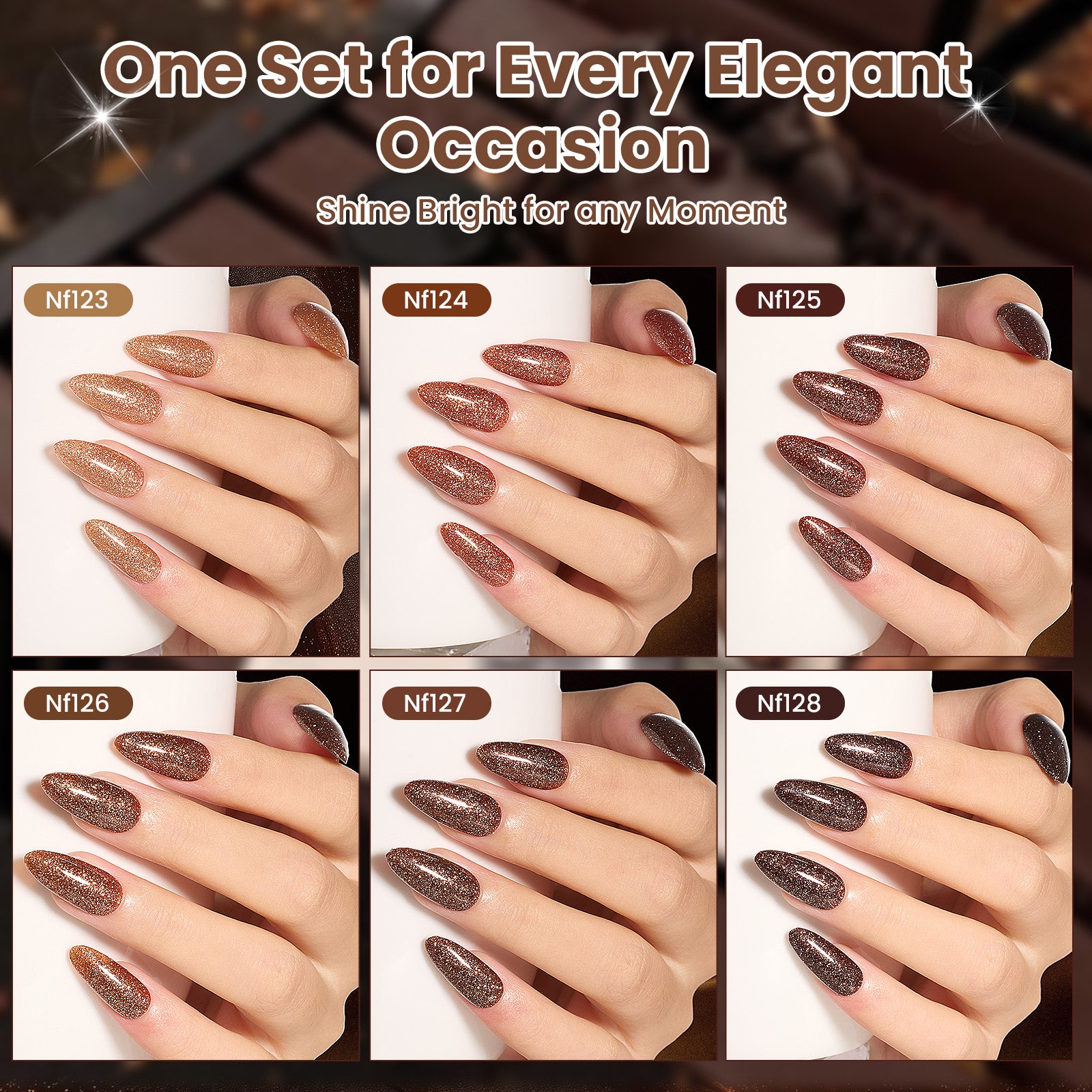 Beetles Gilded Maillard Glitter Brown 6 Colors Gel Polish Set 7.5ML Each Fall Nails