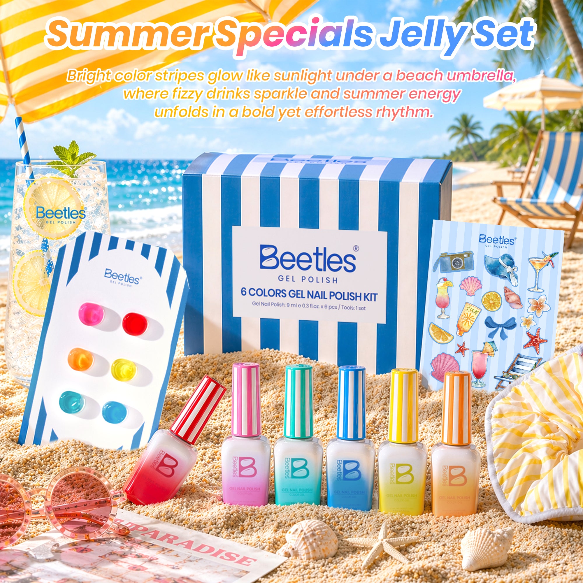 Beetles Neon Gel Nail Polish - Sunstripe Summer Nails Art, 6