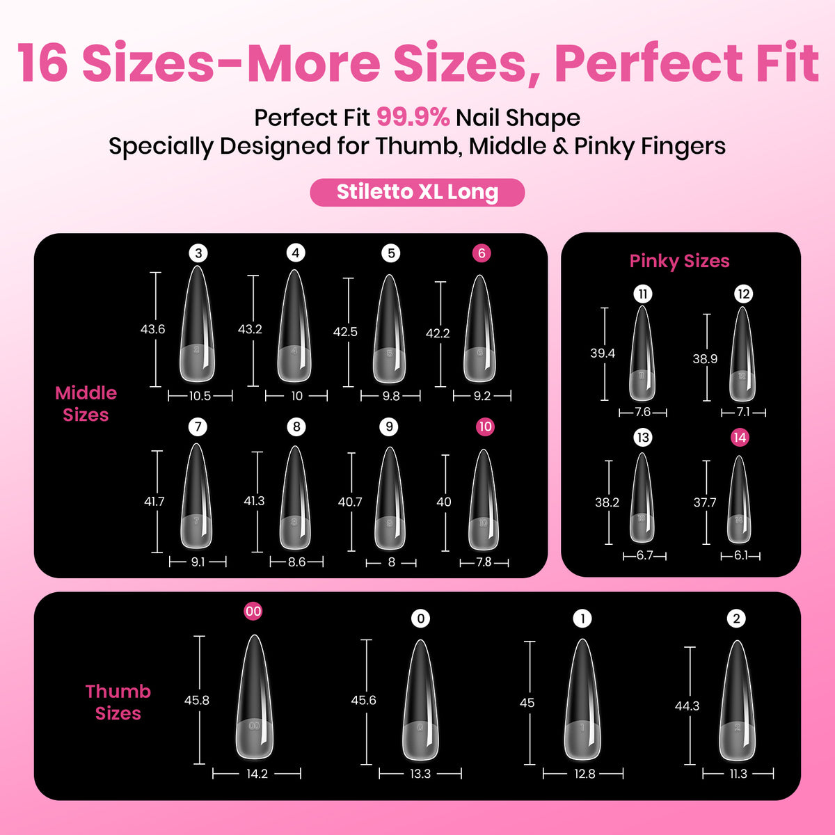 Beetles Pro Tipex Instant Apex Nail Tips, XXL Stiletto, 512pcs 16 Sizes for DIY Salon-look Extensions
