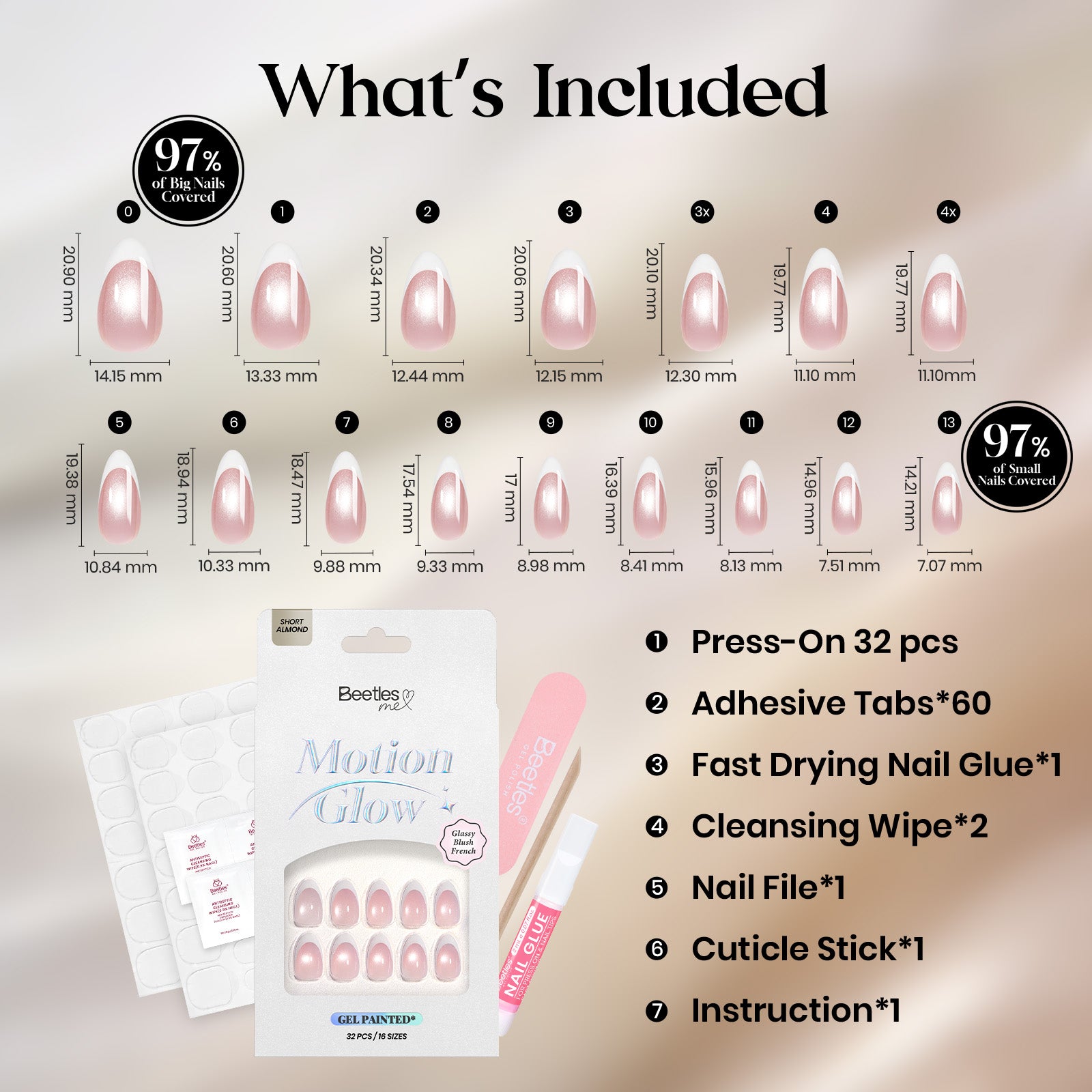 Beetles Stay Shining Glassy Blush French Press On Nails Short Almond 32Pcs
