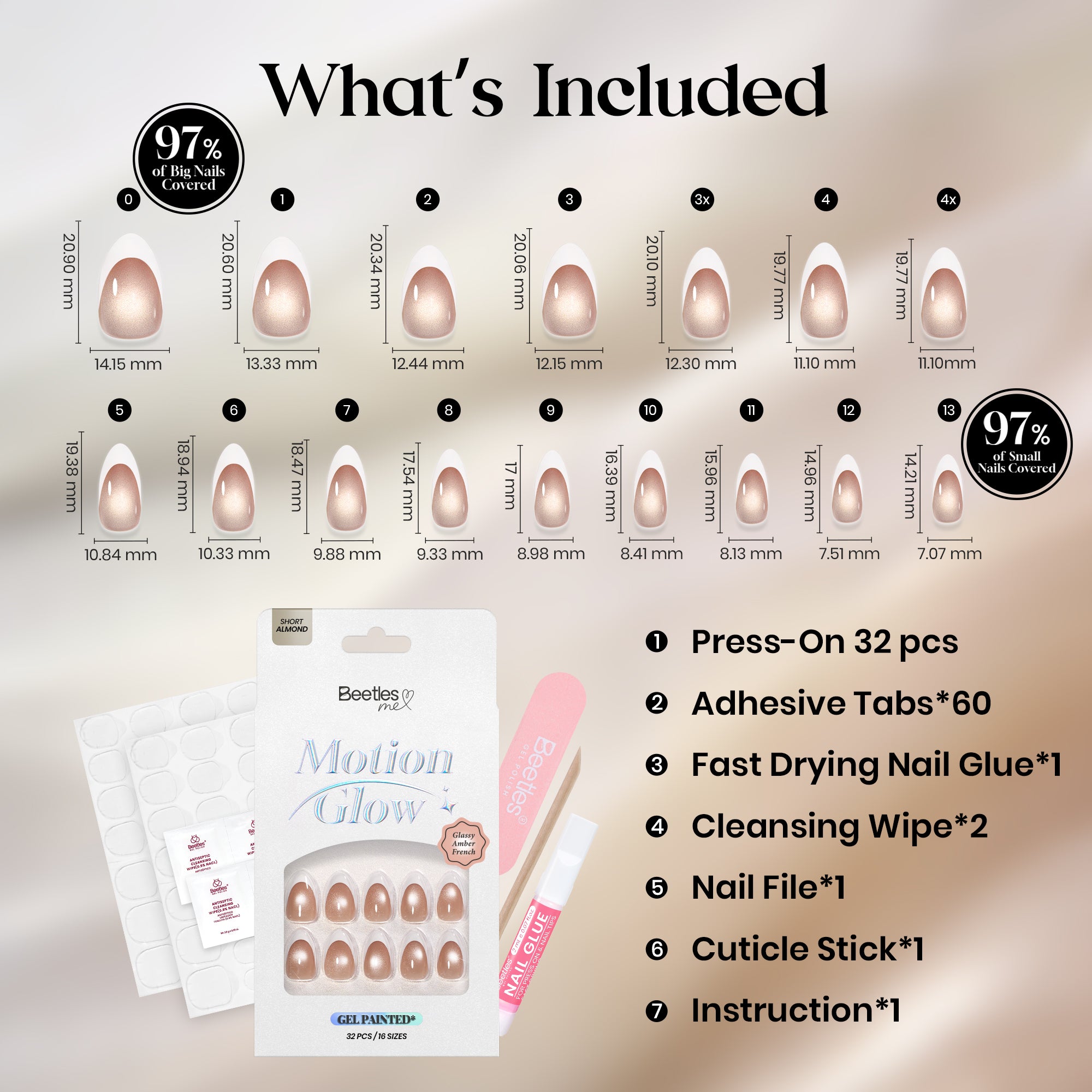 Beetles Stay Shining Glassy Blush French Press On Nails Short Almond 32Pcs