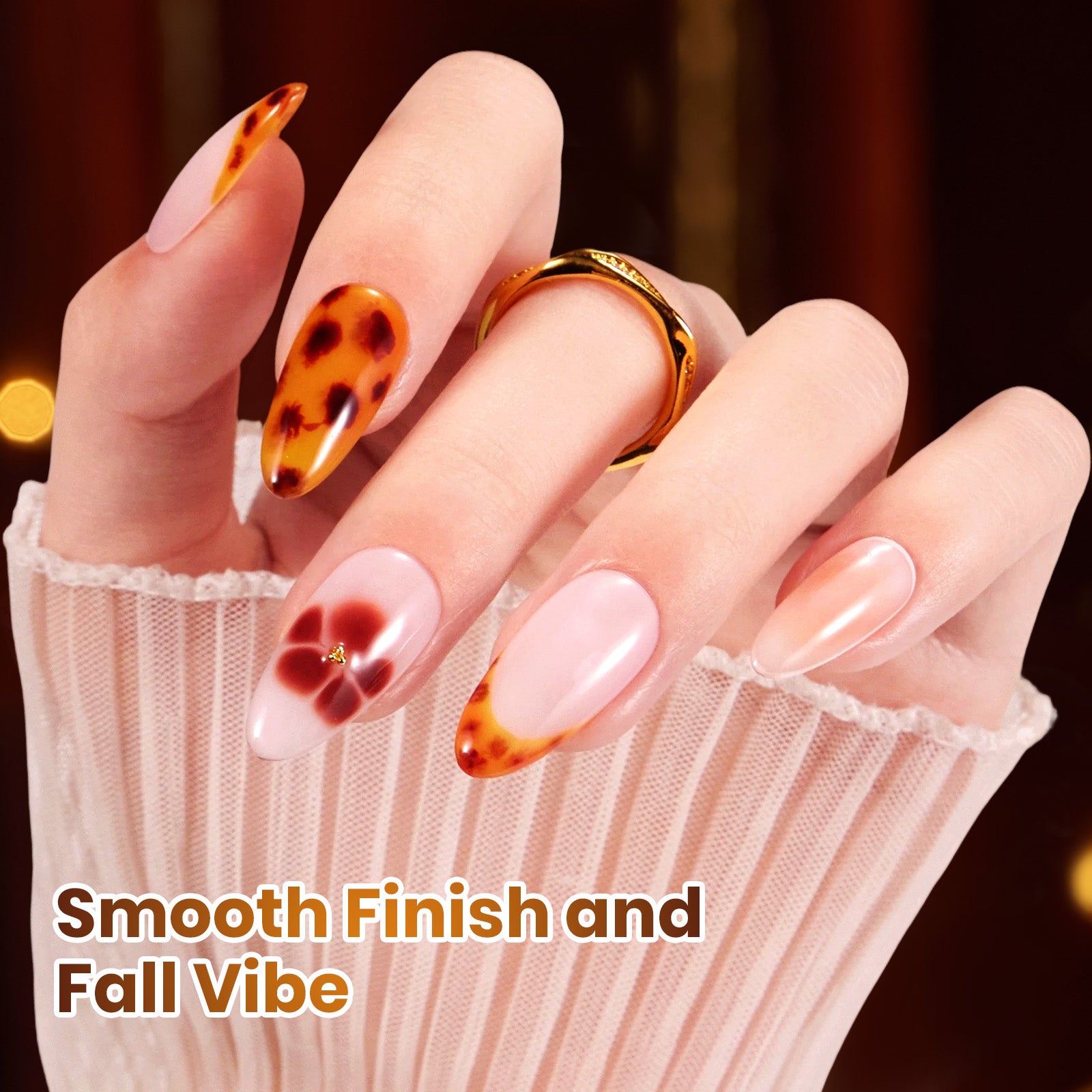 Beetles Gel Nail Polish Amber Traces 5 Colors Set 15ML Jelly with 1 Bottle Blooming Gel Fall Winter Nails