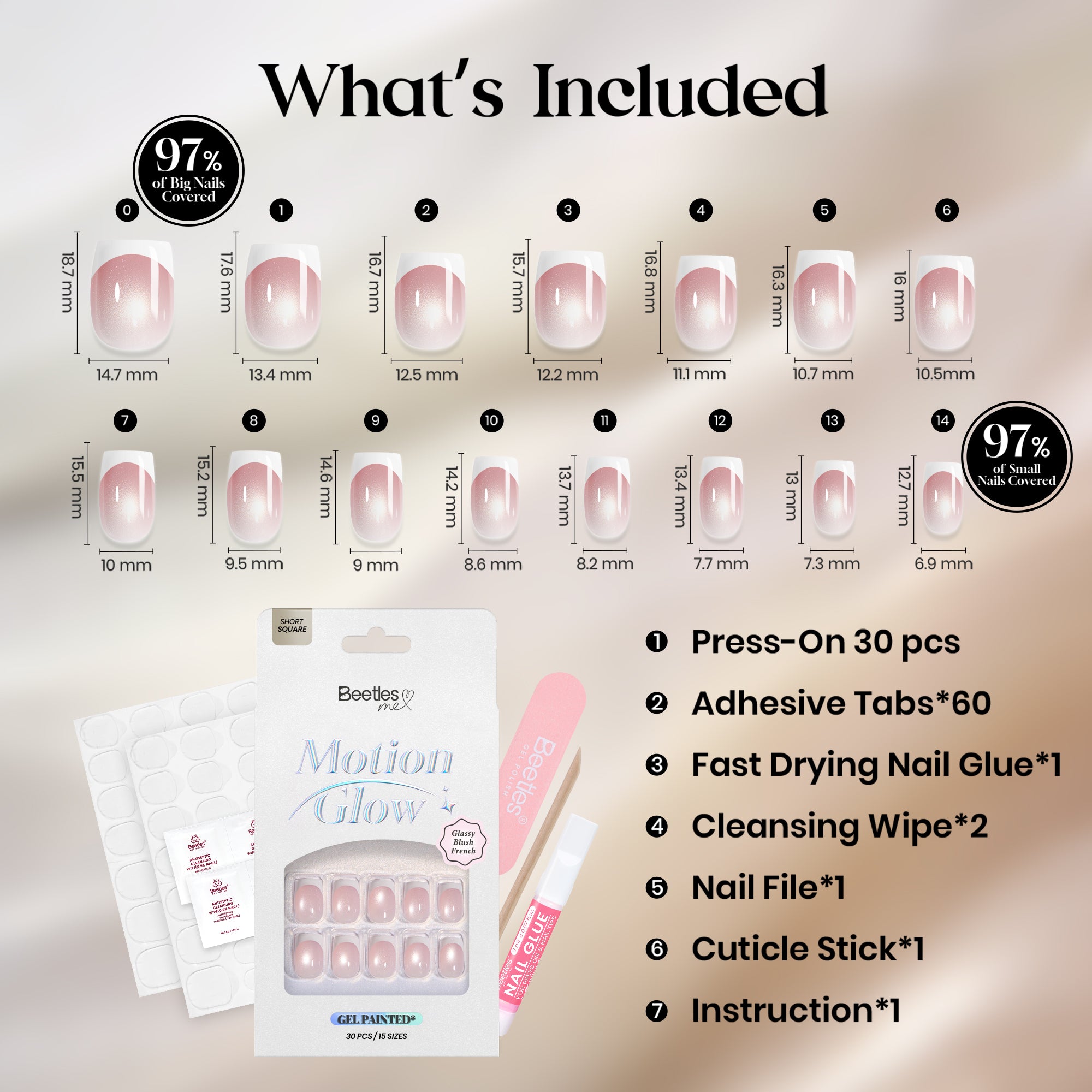 Beetles Stay Shining Glassy Blush French Press On Nails Short Square 30Pcs