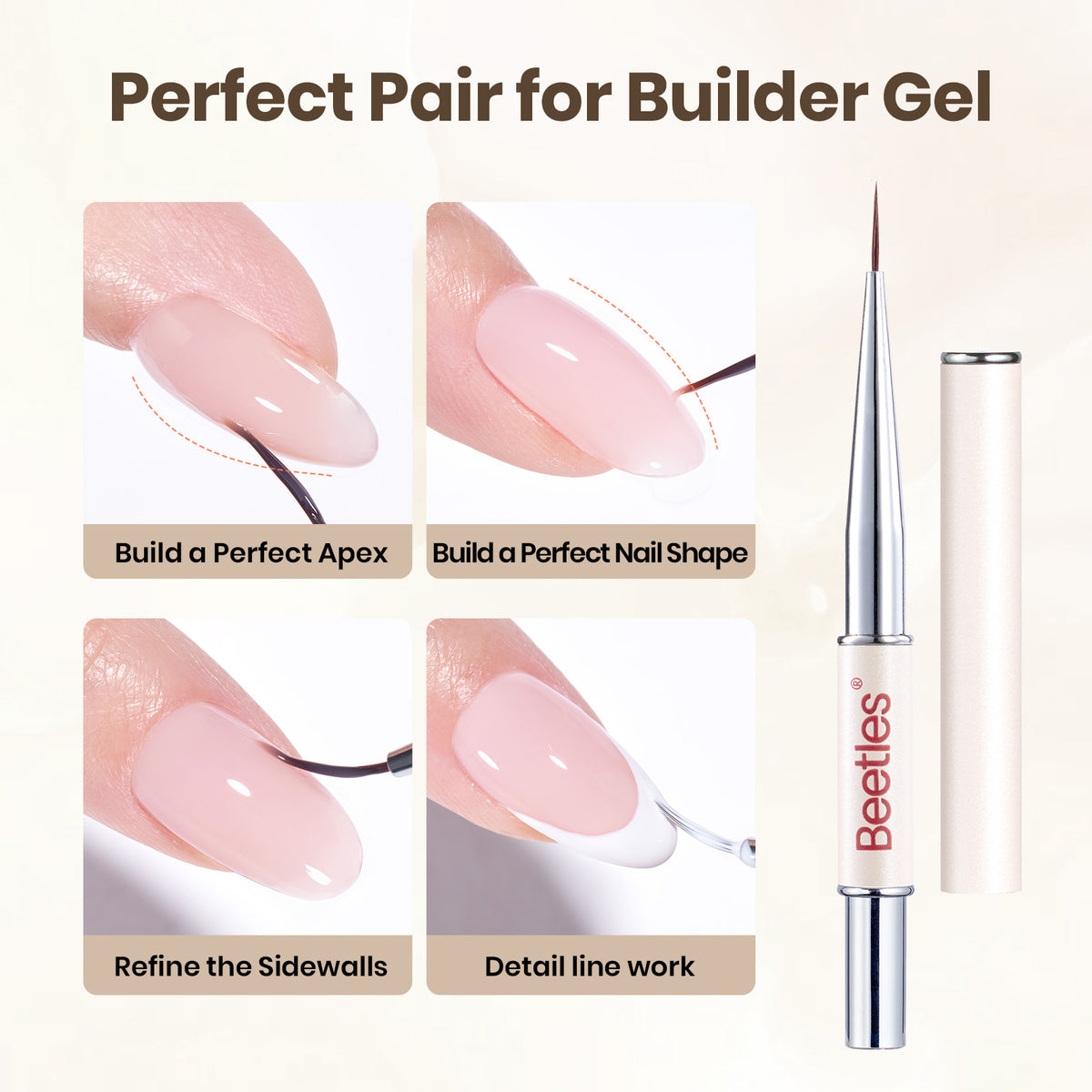 Beetles Builder Gel Nude & Pink, TPO & HEMA-FREE 6 Colors & Nail Brush 8 in 1 for Building Strengthening & Extension, Beginner Friendly DIY Salon at Home, UV LED Nail Lamp Needed, Nude Reverie