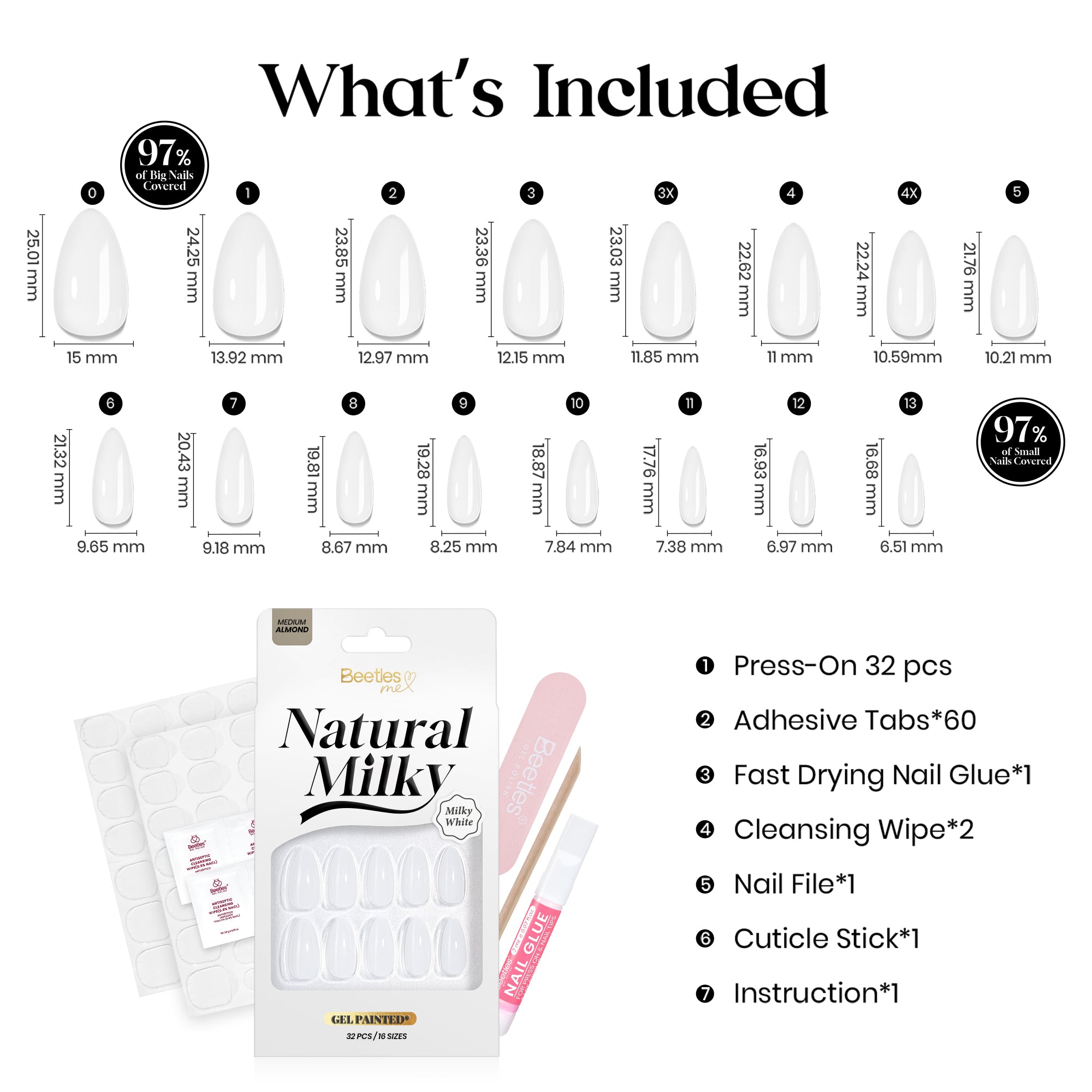 Beetles Stay Shining Milky White Press On Nails Medium Almond