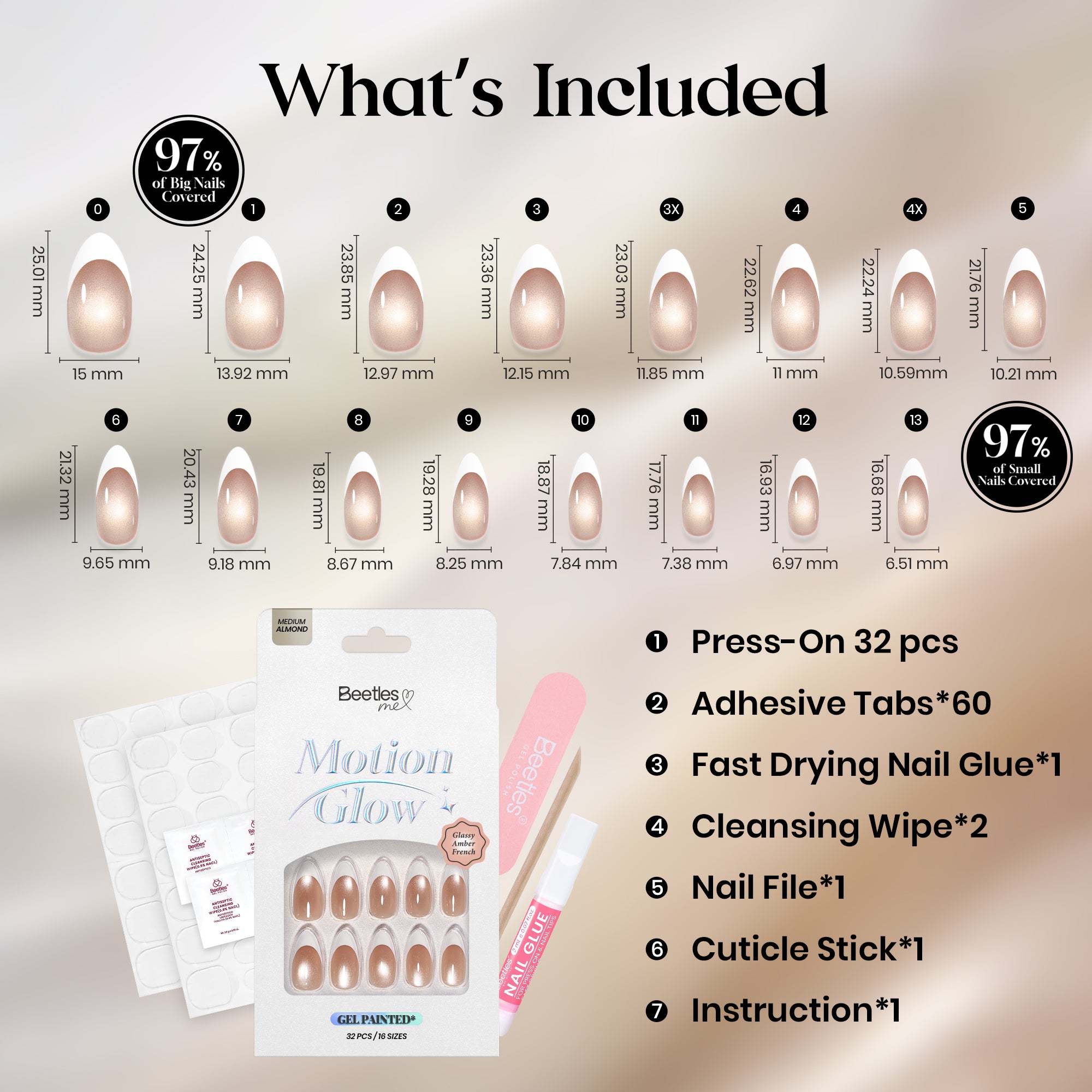 Beetles Stay Shining Glassy Blush French Press On Nails Medium Almond 32Pcs