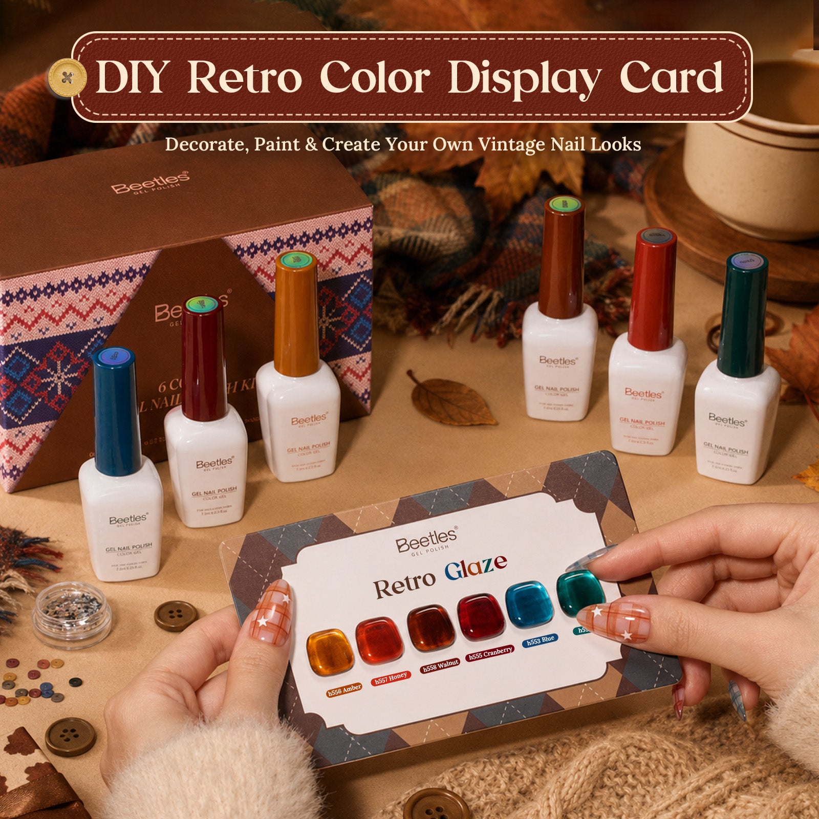 Beetles Fall Nails Season - Retro Glaze 6 Colors Jelly Gel Polish Set Fall Winter Nails 9ML