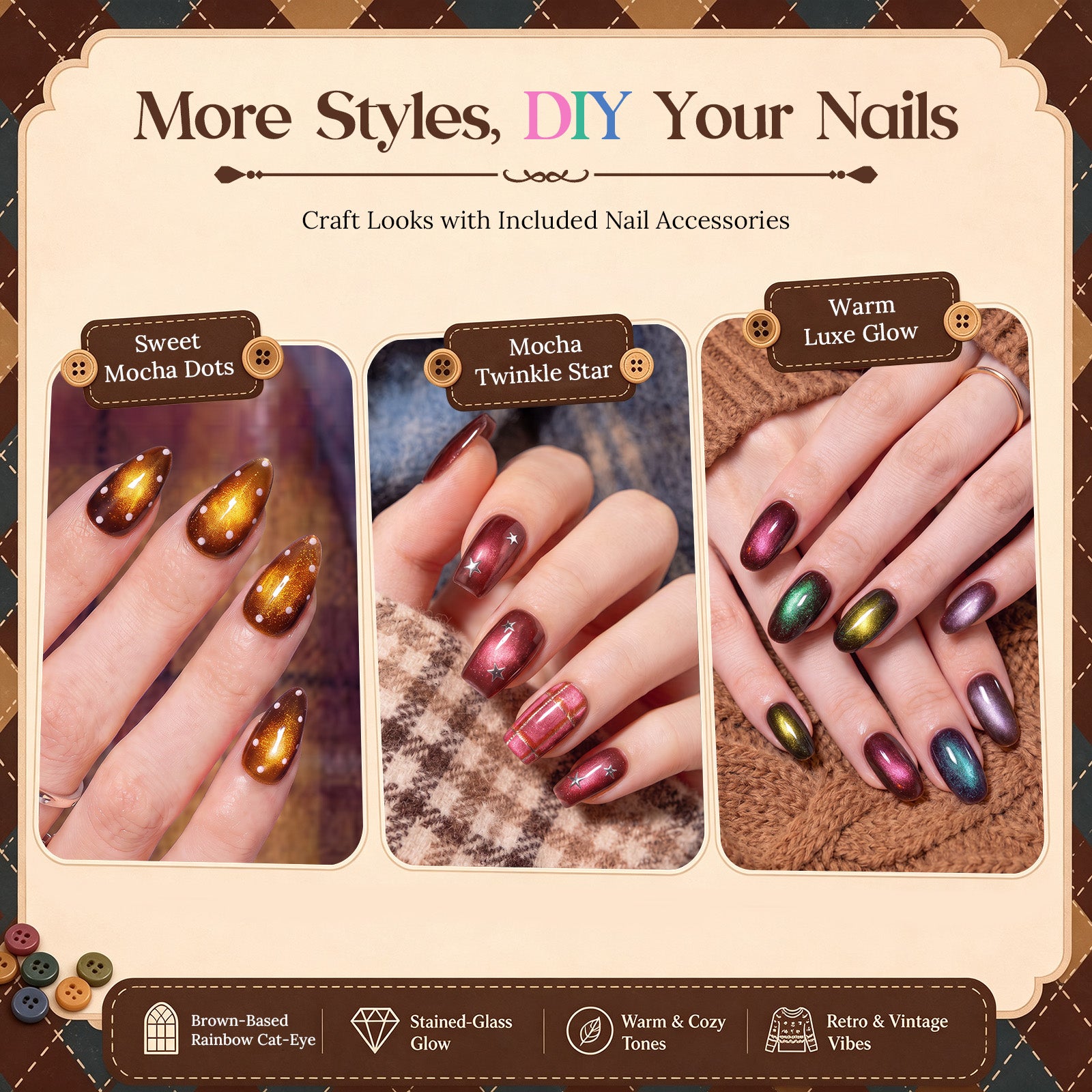 Beetles Fall Nails Season - Mocha Sweater 6 Colors Cat Eye Gel Polish Set Fall Winter Nails 9ML