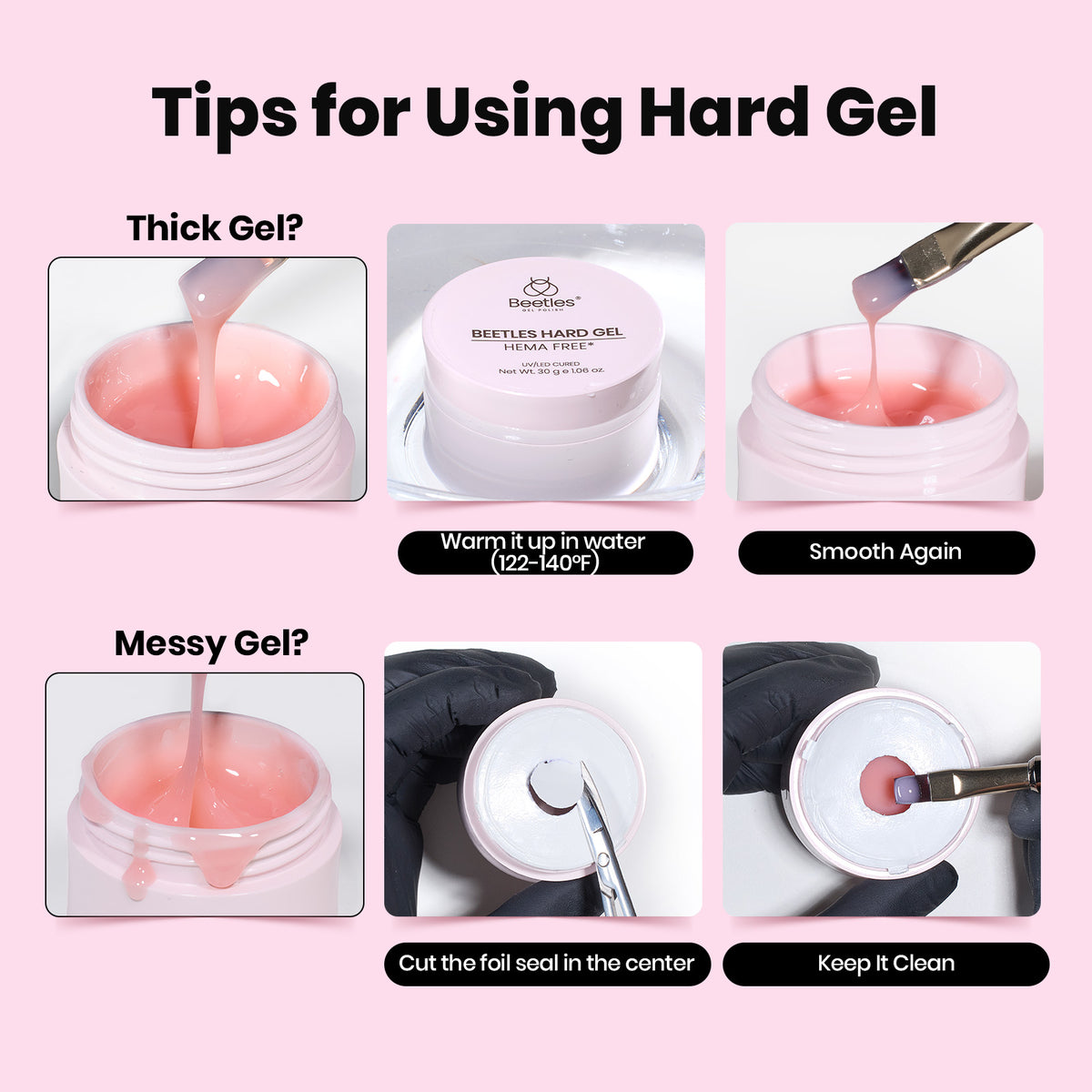 Beetles Hard Gel for Nails HEMA-Free, 1 oz 9 in 1 Pink Builder Nail Gel for Sensitive Nails Extension Sculpting & Overlays, for Salon Pros Nail Tech Use Women, UV LED Lamp Cured