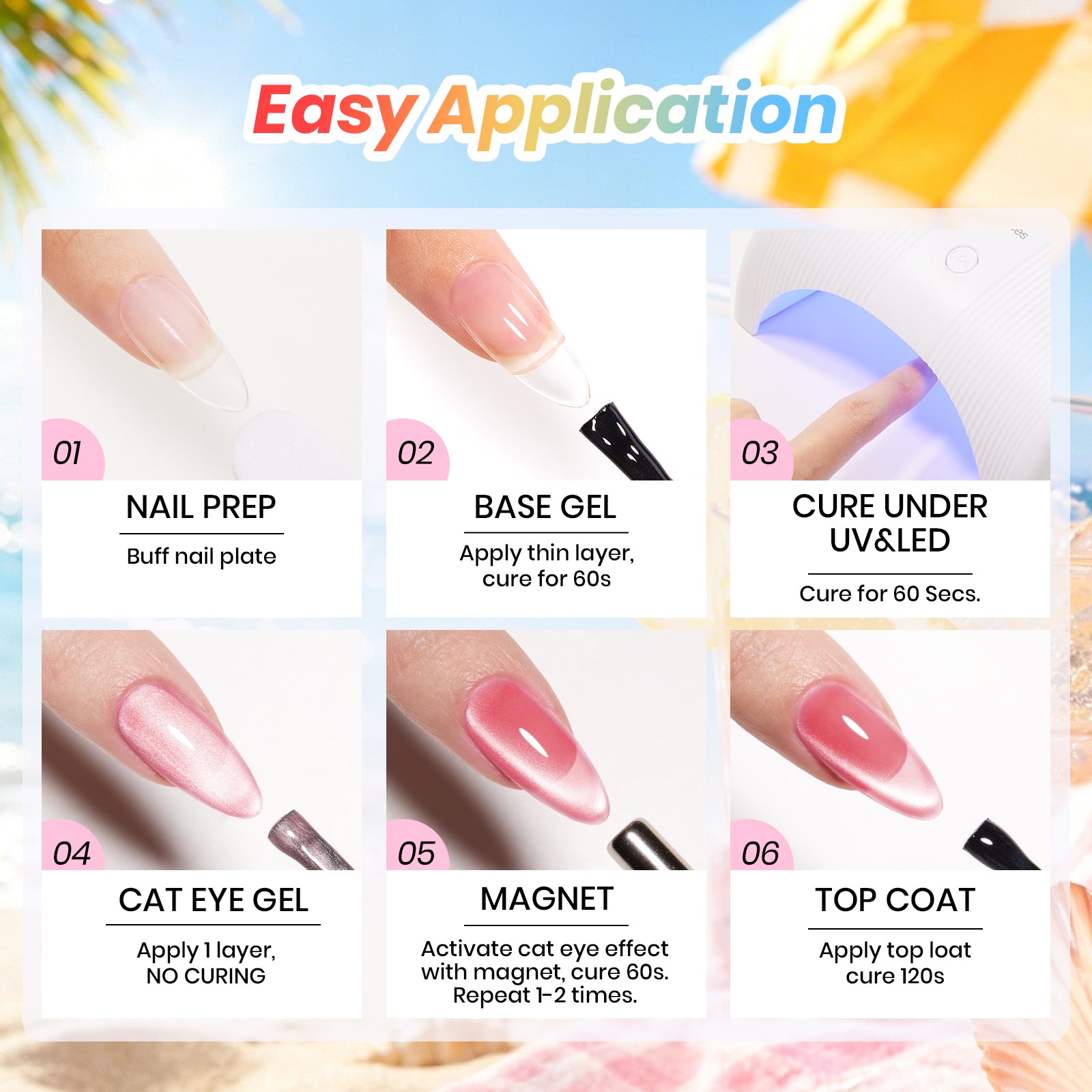 Beetles Summer Voyage - Saltmist Sunset Cat Eye Gel Neon Summer Nails 6 Colors Gel Polish Set 9ml