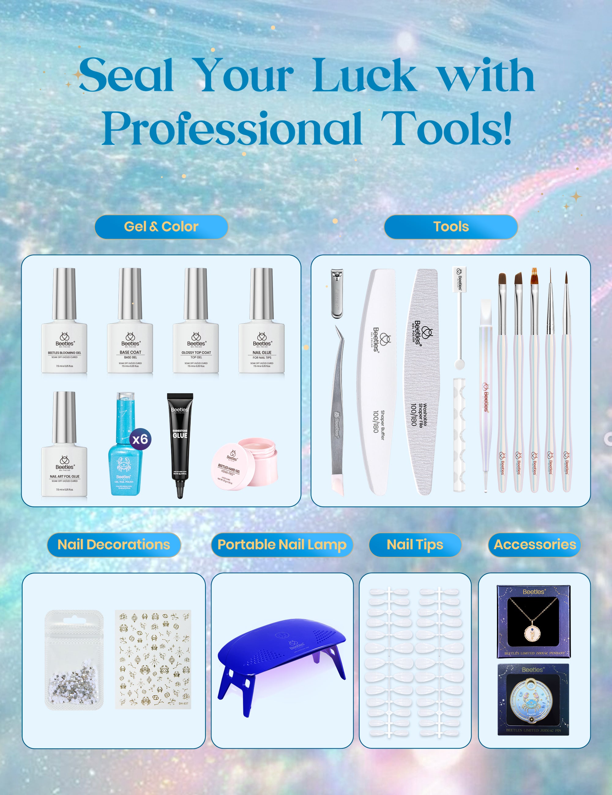 Beetles Lucky Box Cancer Zodiac Sign Gel Nail Polish Kit - Summer