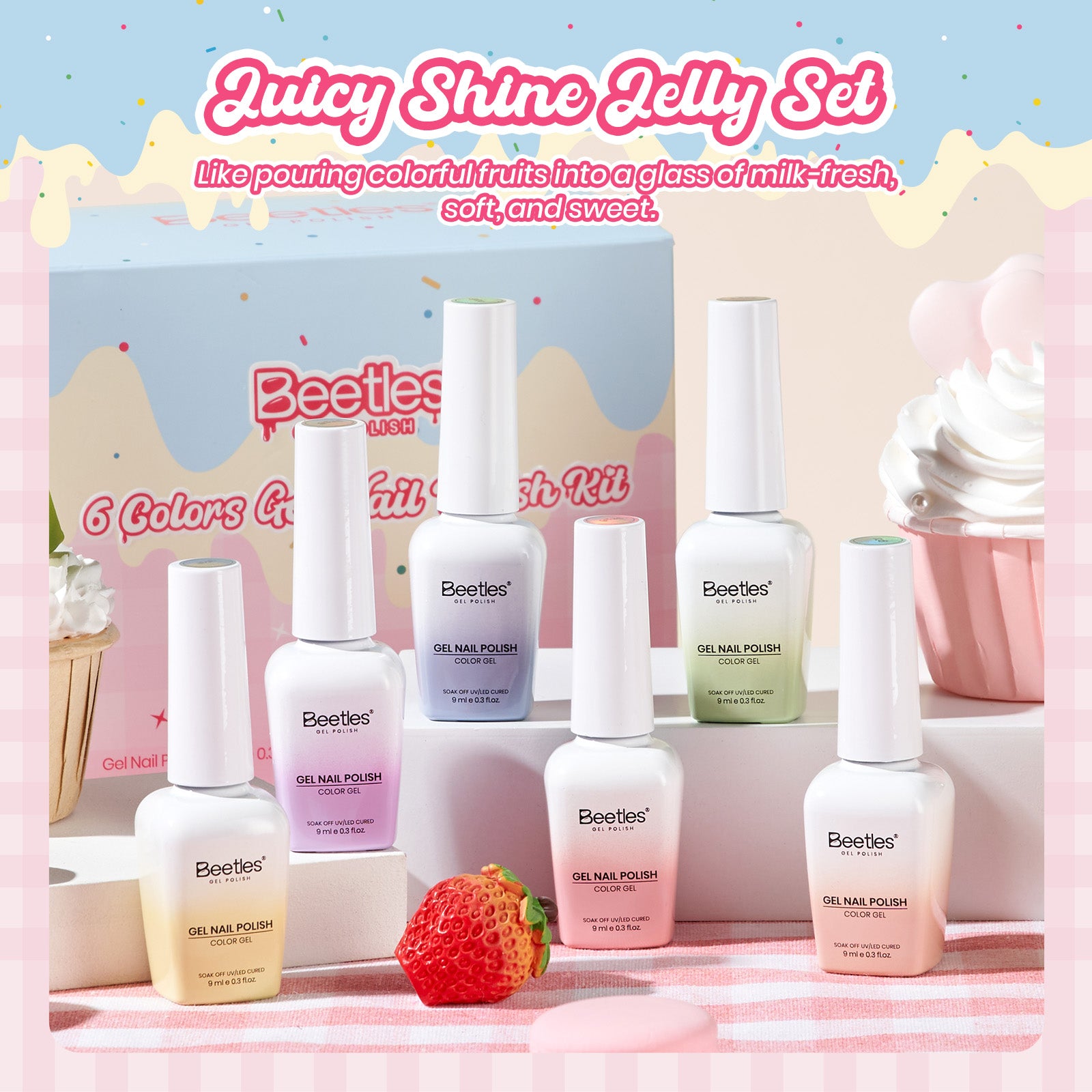 Pastel Fruity Milk Jelly Gel Whip 6 Colors Summer Nails Macaron Shimmer Glitter Gel Polish