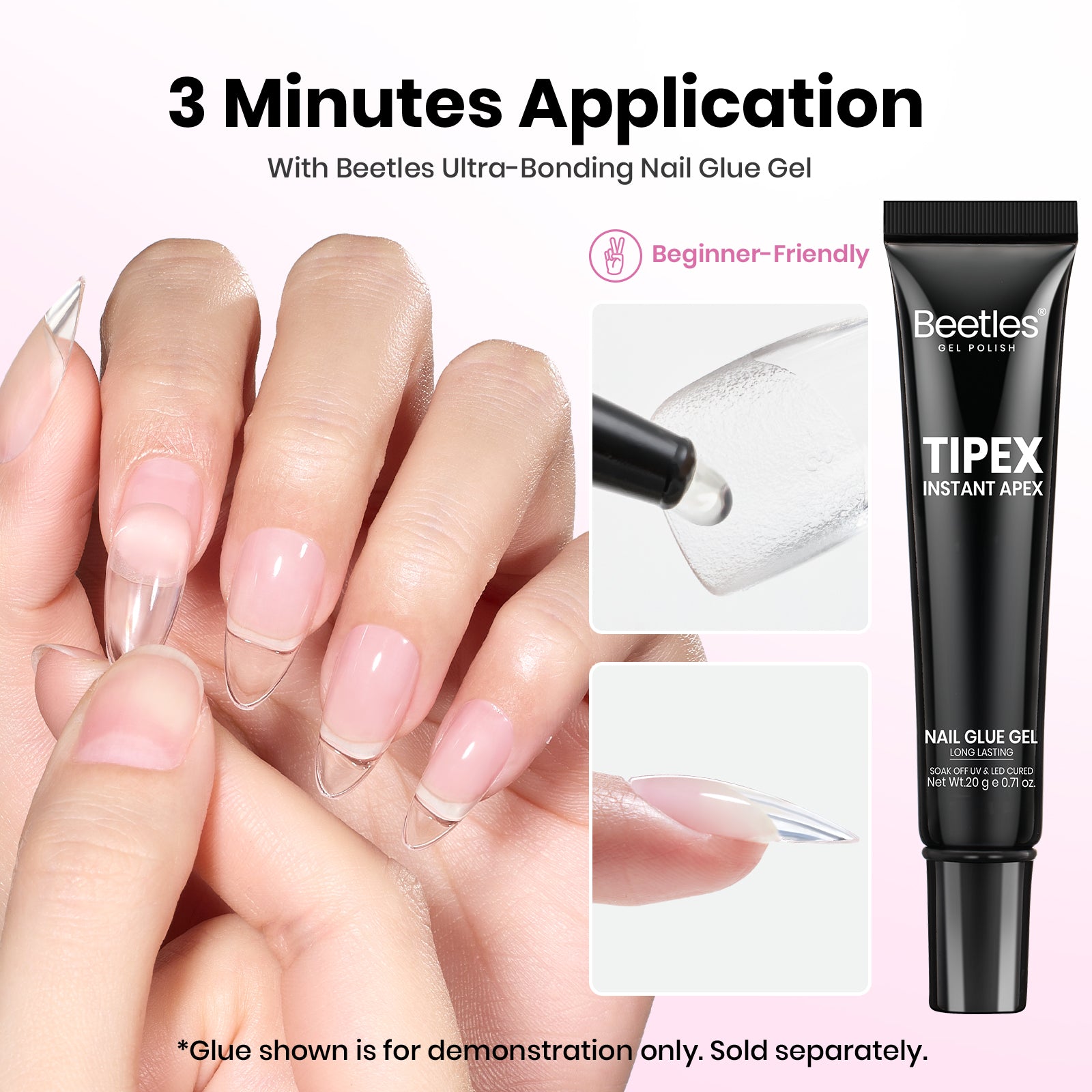 Beetles Stay Shinning Tipex Lite Instant Apex Nail Tips, Short Coffin, 256pcs 16 Sizes for DIY Salon-look Extensions