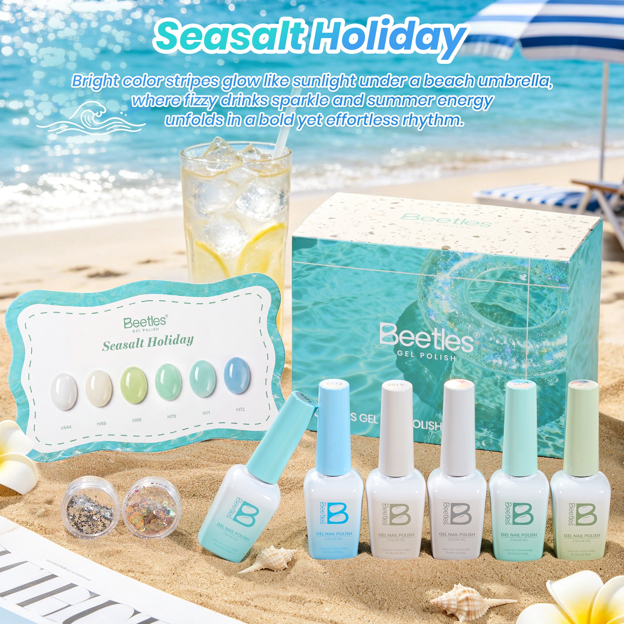 Beetles Summer Voyage - Seasalt Holiday Gel Summer Nails 6 Colors Gel Polish Set 9ml