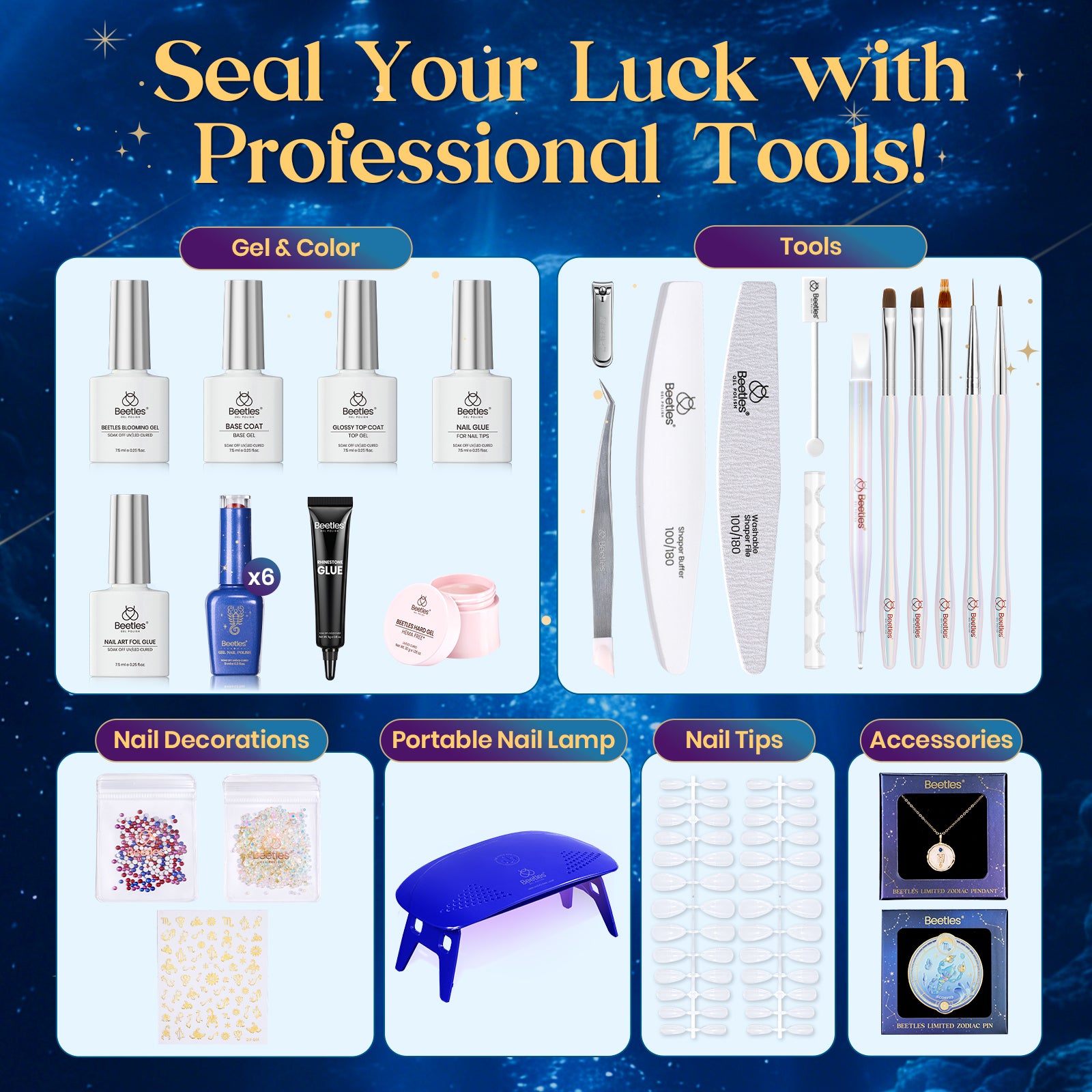 Beetles Lucky Box Scorpio Sign Gel Nail Polish Kit - 6 Colors Zodiac Inspired Nail Art Set