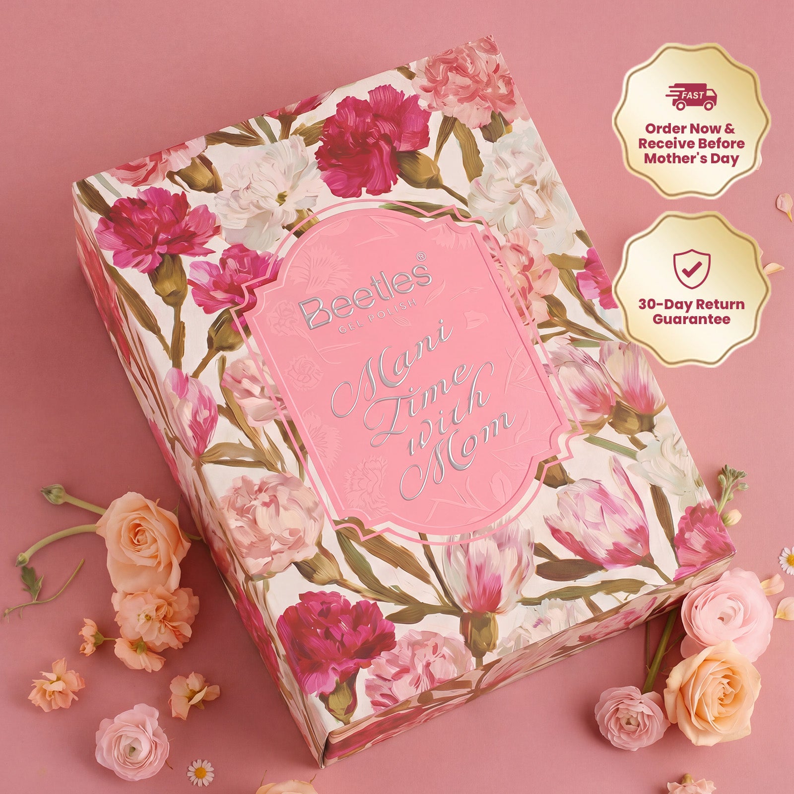 (Extra Free Nail Tips) Beetles Mani Time with Mom Mother's Day Gift Box | 12-Color HEMA-Free & TPO-Free Manicure Kit