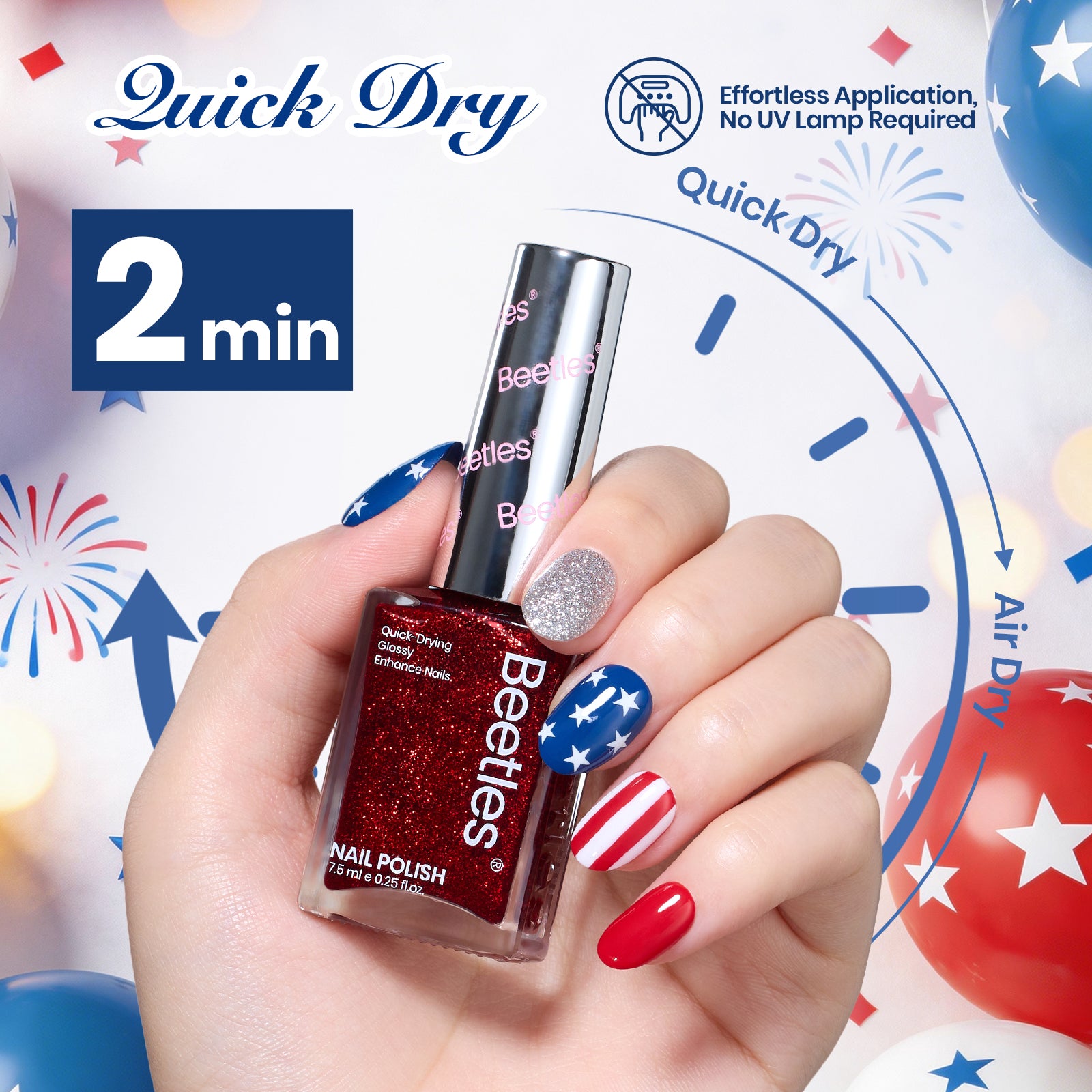 Air Dry Nail Polish| 6 Colors Gel Nail Polish Classic Red White Blue
