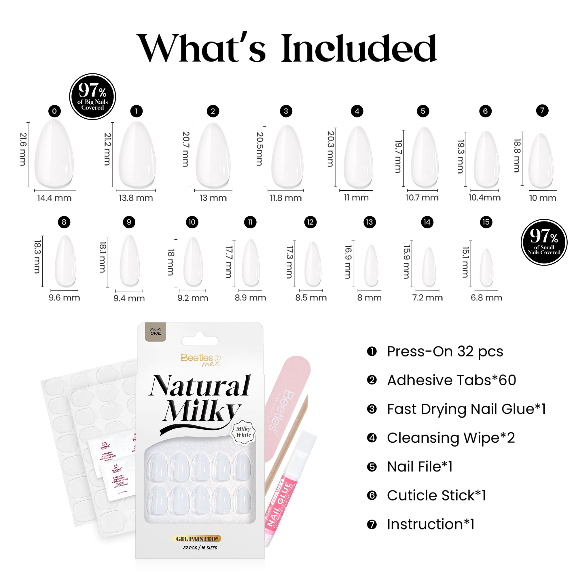 Beetles Stay Shining Milky White Press On Nails Short Oval