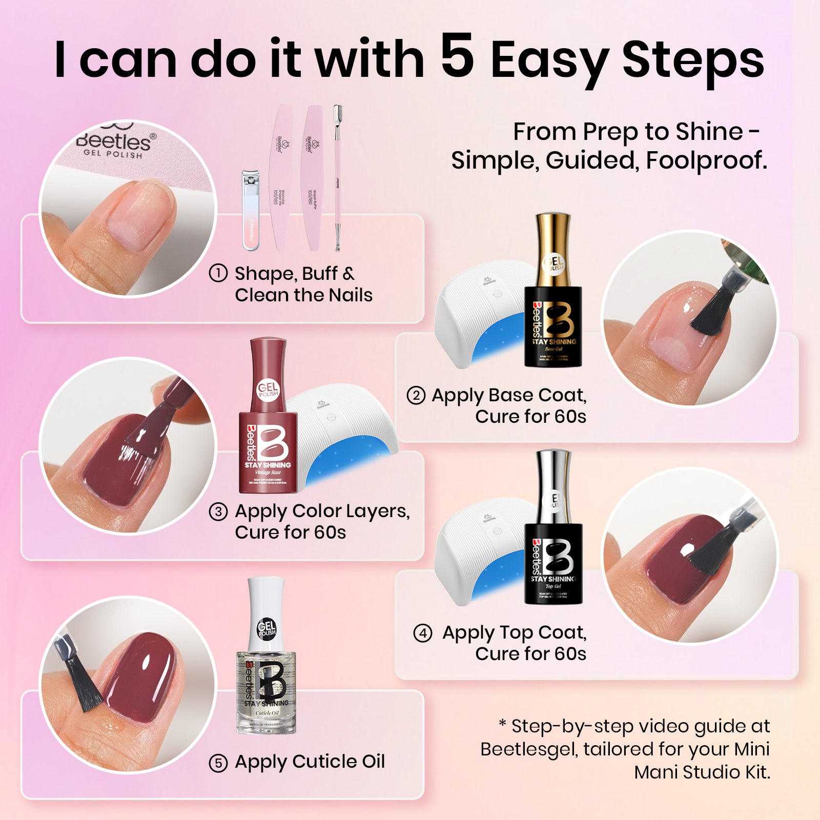 Beetles Stay Shining Cozy Elegance HEMA-FREE TPO FREE Gel Nail Kit with UV Light DIY Salon-Quality at Home