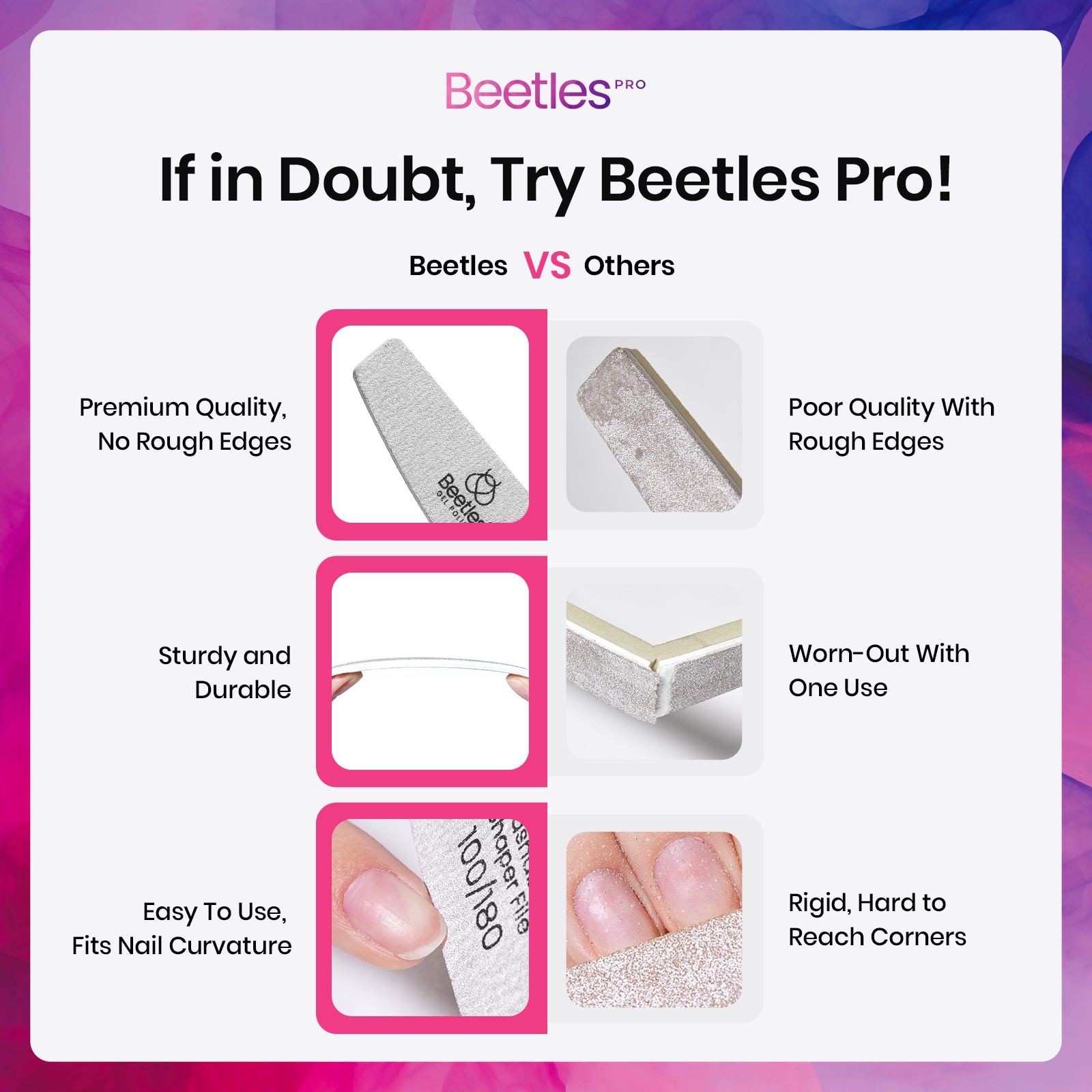 Beetles Stay Shining Professional-Grade Nail File Trio