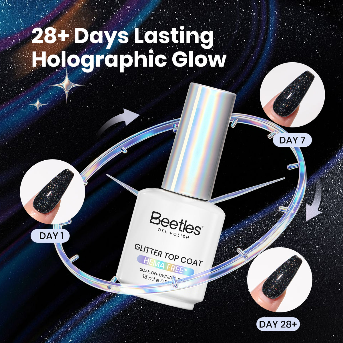 Beetles Glitter Gel Top Coat 15ml No Wipe Top Coat Gel Polish HEMA Free TPO Free