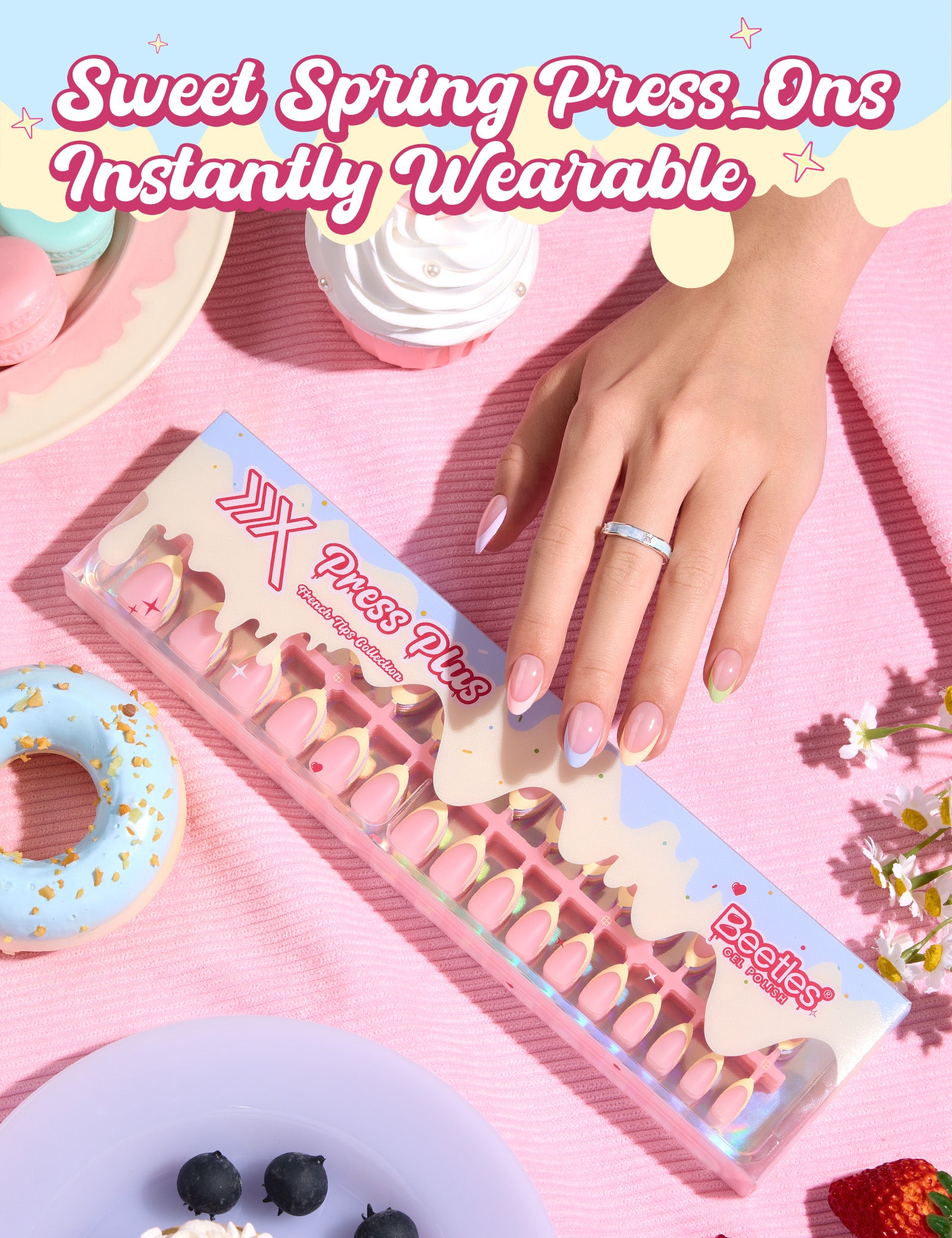 Beetles Stay Shining Taste of Spring HEMA Free TPO Free Spring Gel Polish Giftr Box 6 Colors Pastel Gel Polish Set with Base Top Coats Mini UV Lamp Press On Nails Tools, Complete DIY Manicure Set for Home Salon