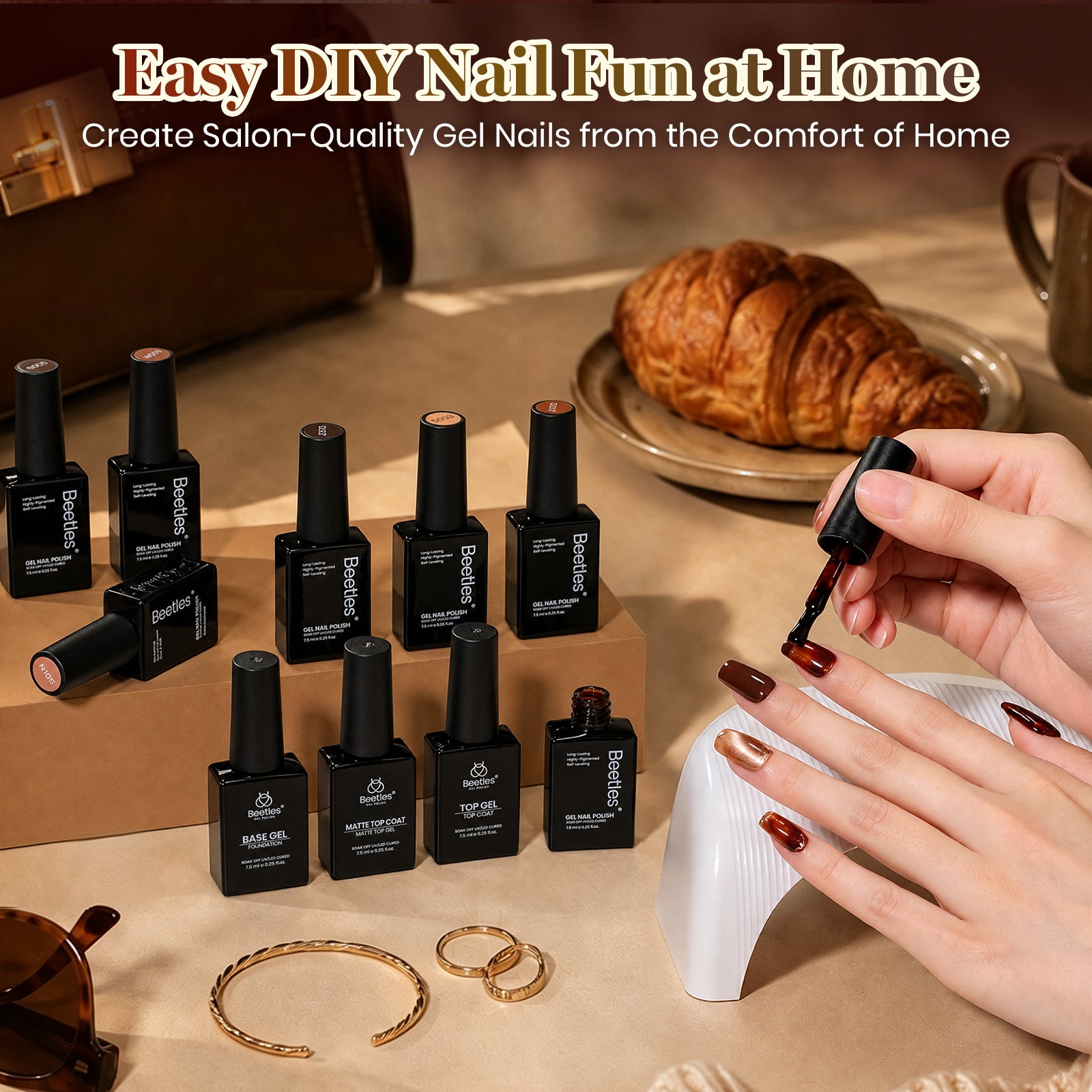 Beetles Chestnut Mousse 20 Colors Brown Cat Eye Glitter Gel Polish Set 7.5ml