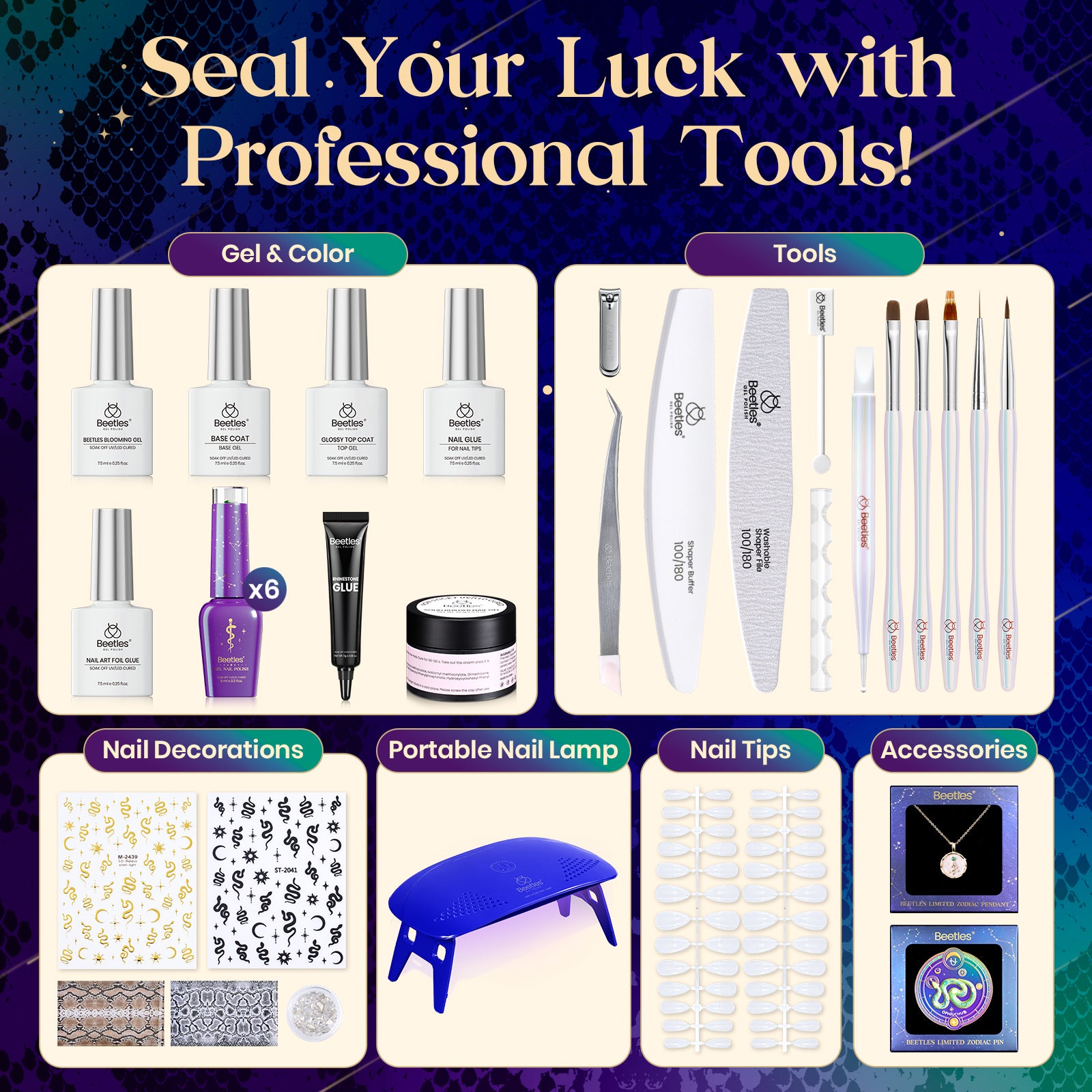 Beetles Gel Polish Ophiuchus Sign Gel Nail Polish Kit - 6 Colors Zodiac Inspired Nail Art Set