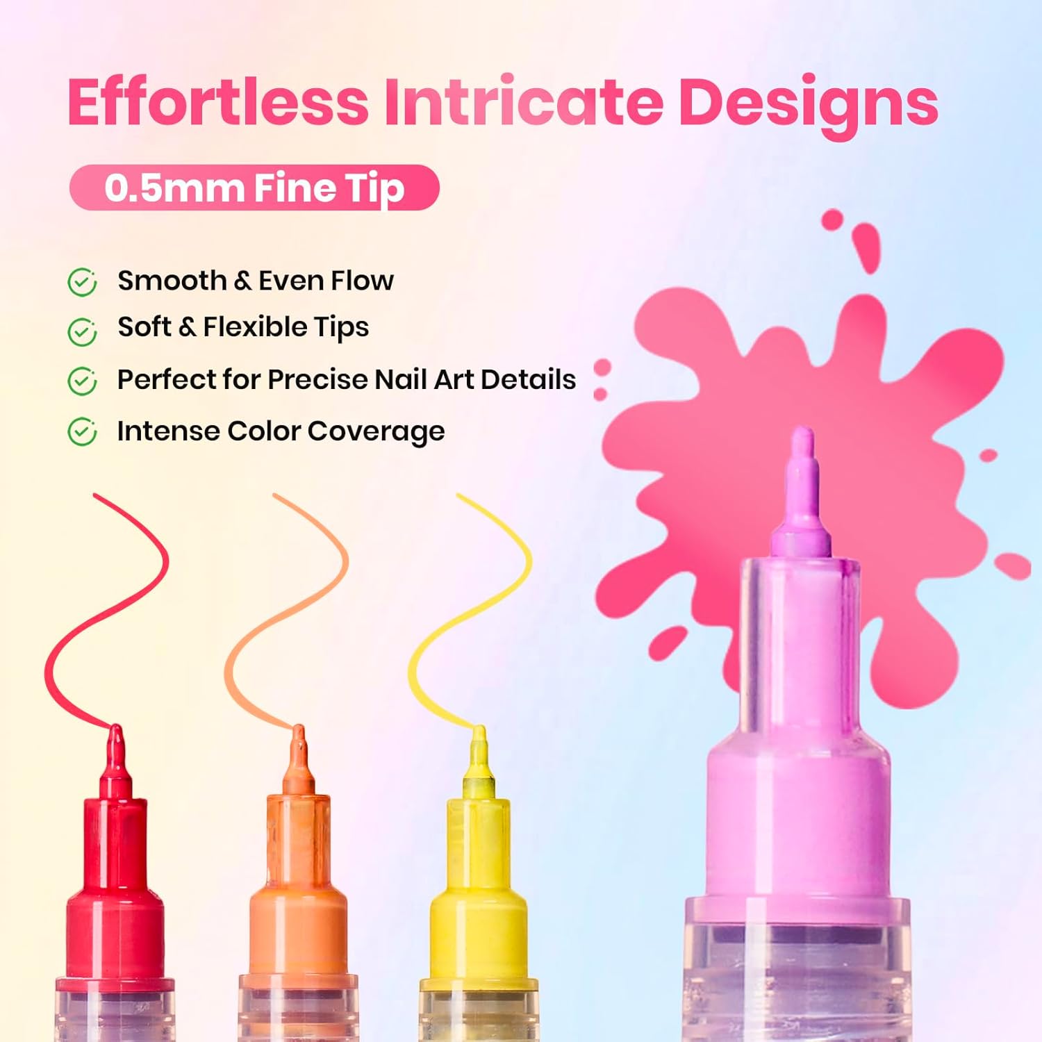 Beetles 12 Colors Nail Art Pens, 0.5mm Fine Line Quick Air Drying Acrylic Paint Markers