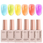 Beetles Candy Spritz Jelly Gel Nail Polish Set - 6 Colors Pastel Spring Gel Nail Kit Red Purple Blue Green Yellow Orange Sheer Translucent Effect Soak Off UV Nail Art Gift Manicure for Women