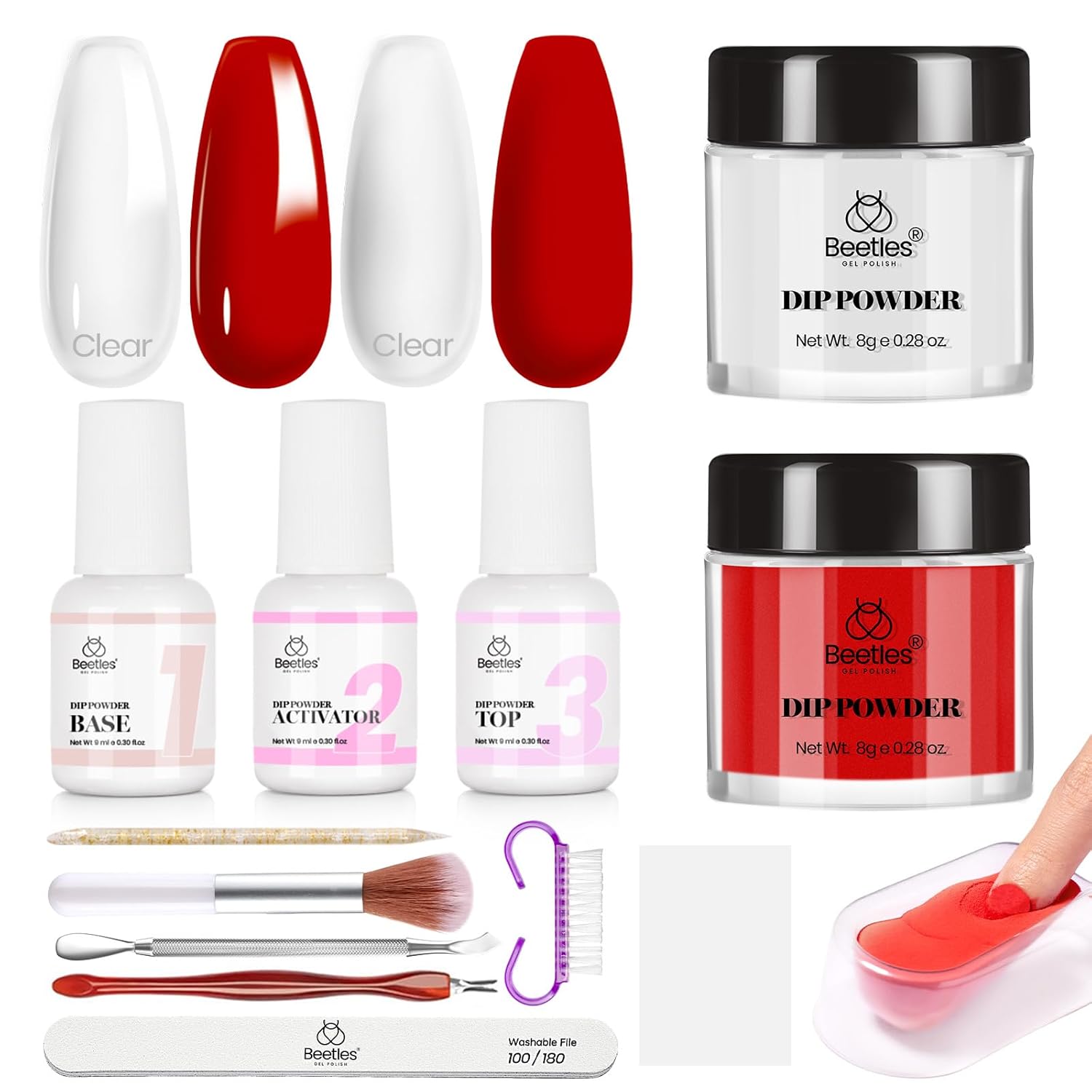 Clear Red-Beetles 2 Color Dip Powder Kit