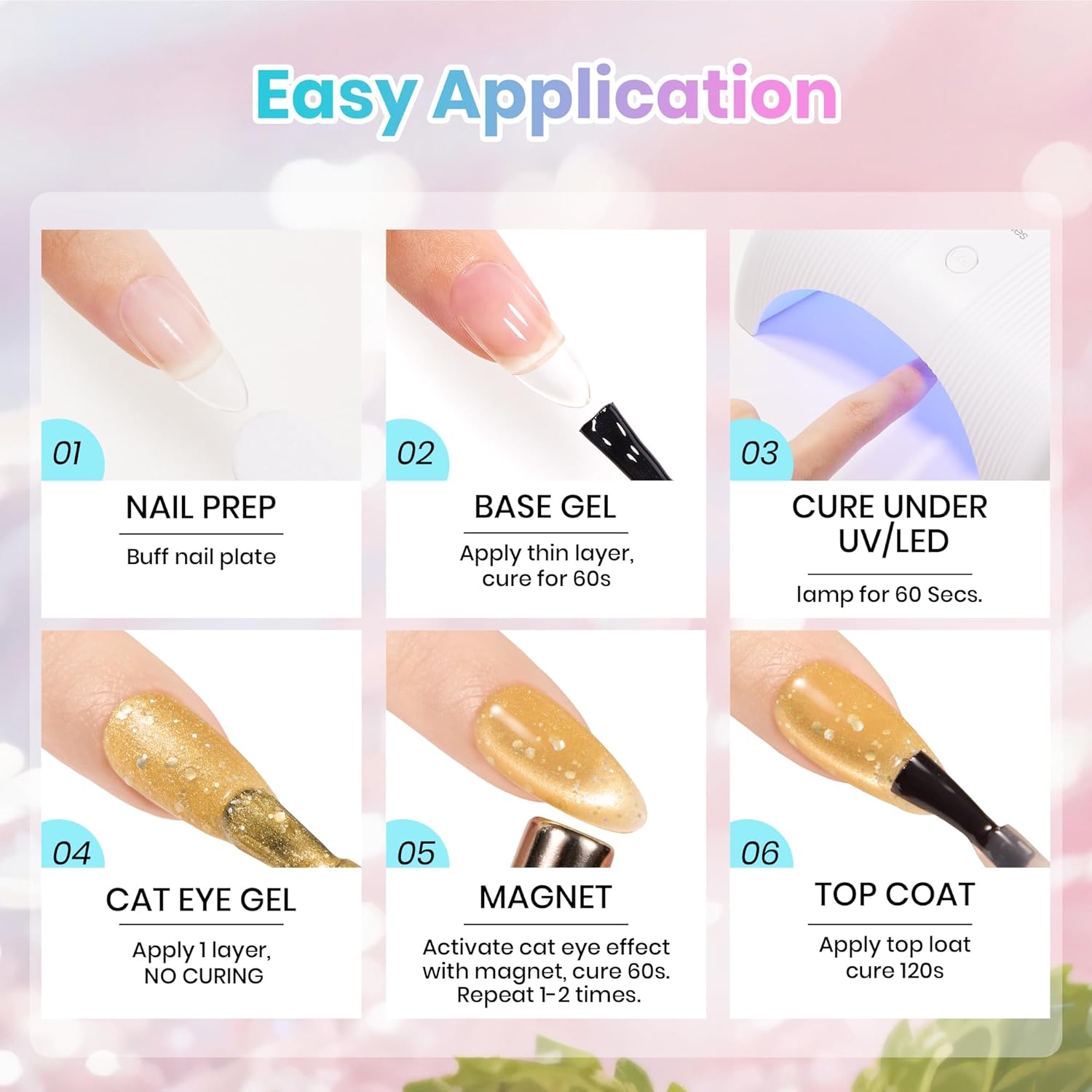 Beetles Bubbly Mixology Cat Eye Gel Nail Polish Set - 8 Colors Pastel Spring Shimmer Glitter Gel Polish Kit Pink Blue Orange Green Yellow Purple Velvet Gel Soak Off UV DIY Manicure Gift for Women