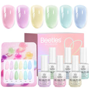 Beetles Nectar Jelly Gel Nail Polish Set - 6 Colors 15ML Summer Nails Pastel Gel Polish Kit Mint Green Yellow Sheer Translucent Effect Soak Off UV Nail Art Manicure Gift for Women