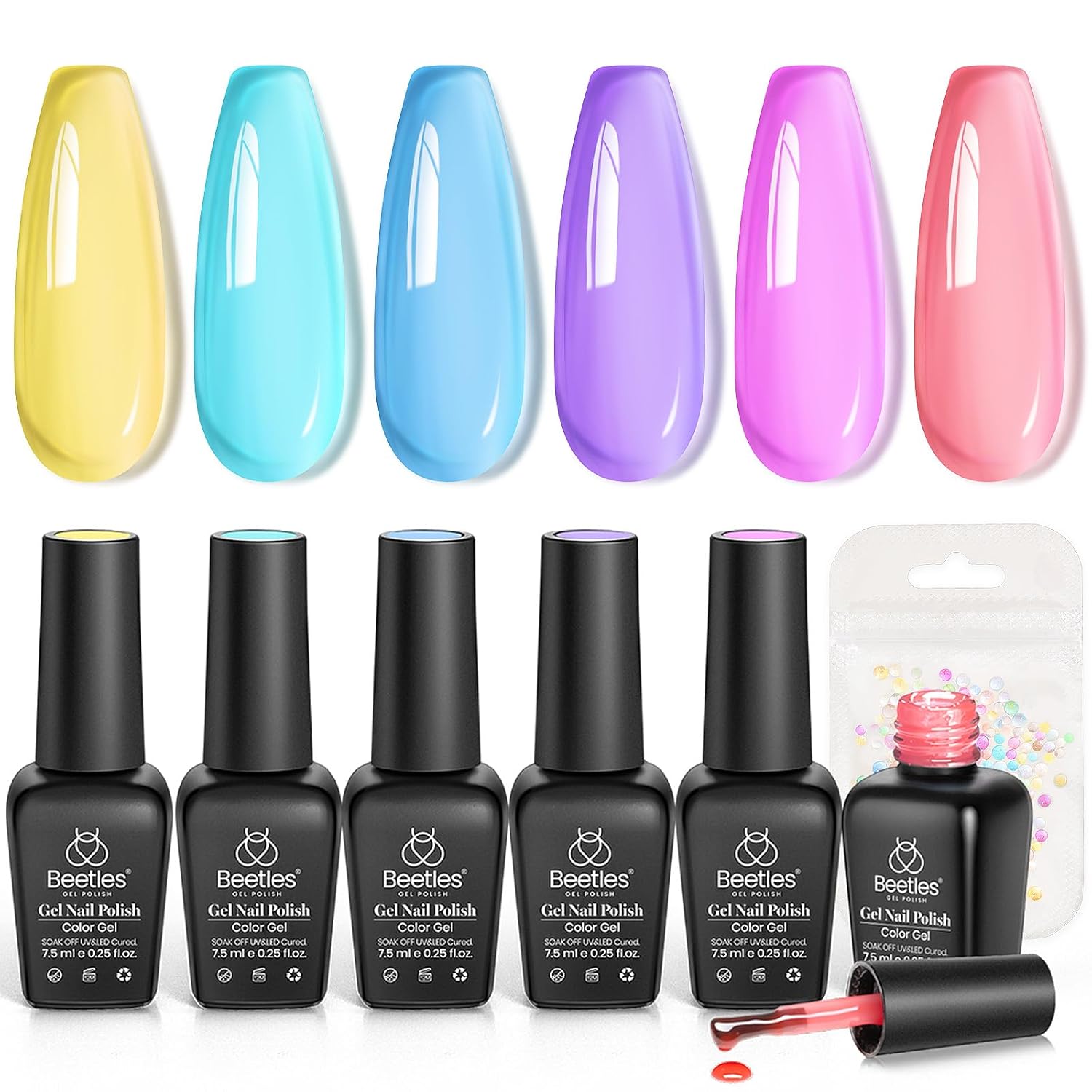Beetles Gel Polish Veil of Heaven 6 Colors Set Pink Brown Jelly Clear