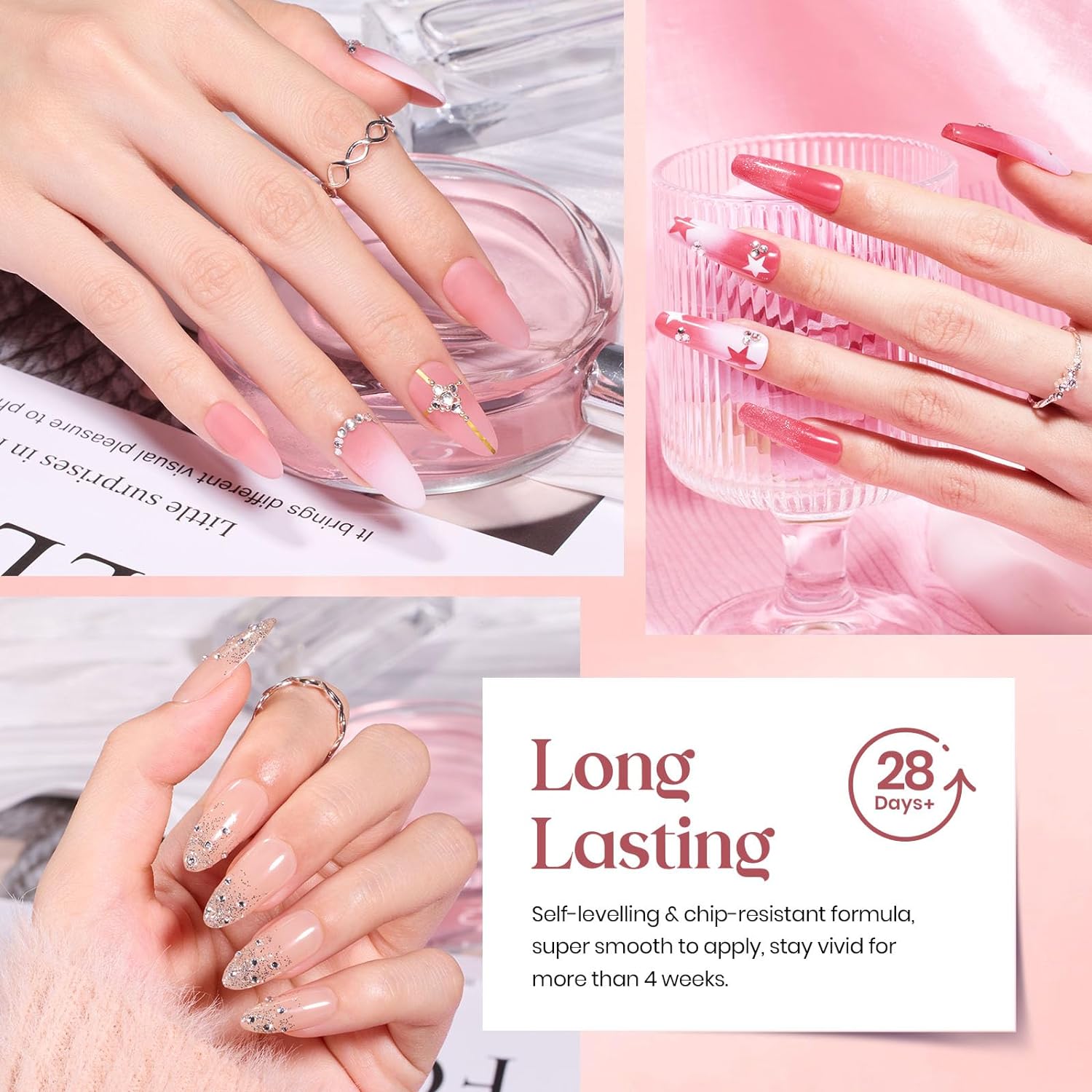 Nude Paradise-20 Gel Colors Nails Set with Top and Base Coat (5ml