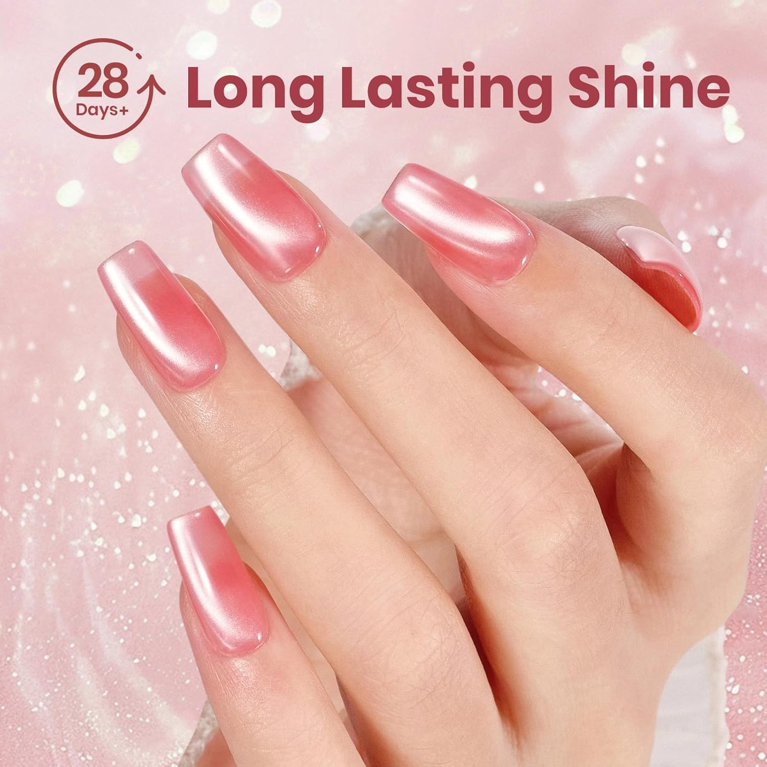 Beetles Rosy Shimmer Pink Cat Eye Gel Nail Polish - 15ML Glass Pink Glitter Cat Eye Gel Polish Magnetic Shimmer Effect Soak Off UV Summer Nails Nail Art Design