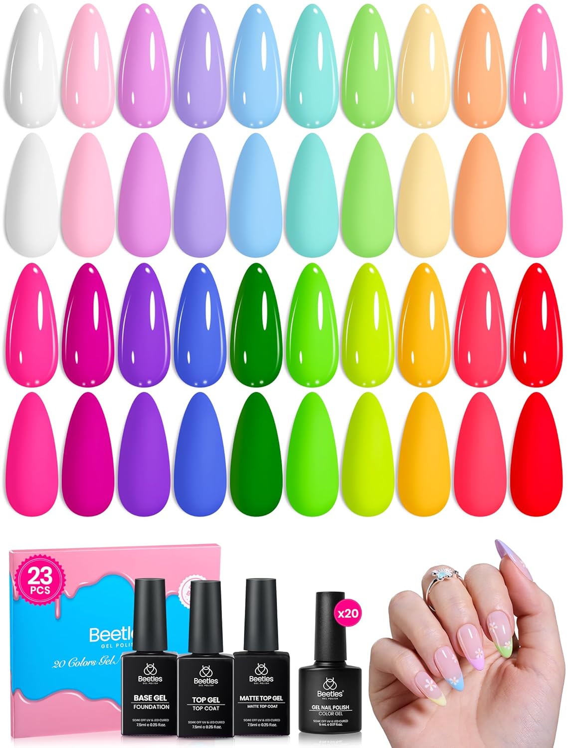 Beetles Deal Box Rainbow Core 20 Colors Gel Polish Set Spring Gel Nail Polish Set