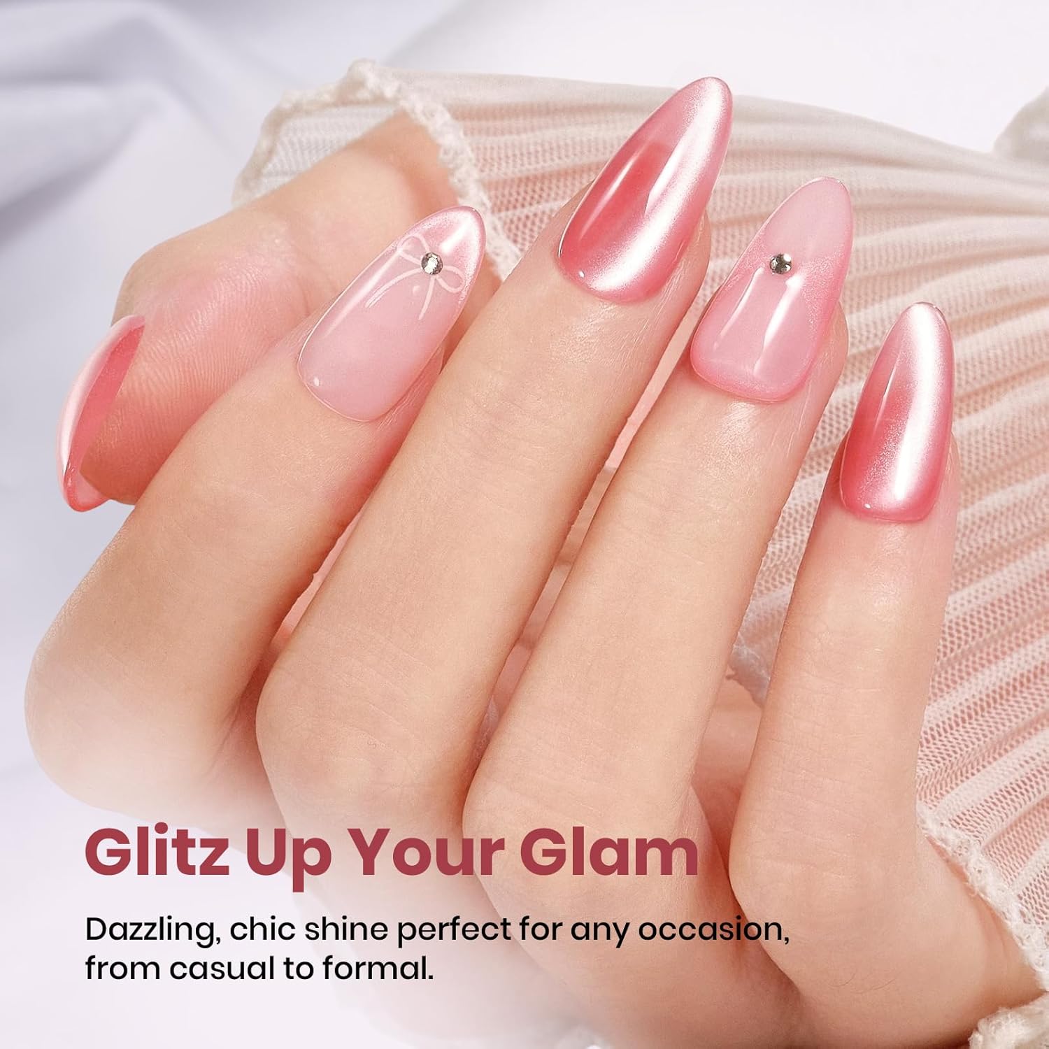 Beetles Rosy Shimmer Pink Cat Eye Gel Nail Polish - 15ML Glass Pink Glitter Cat Eye Gel Polish Magnetic Shimmer Effect Soak Off UV Summer Nails Nail Art Design