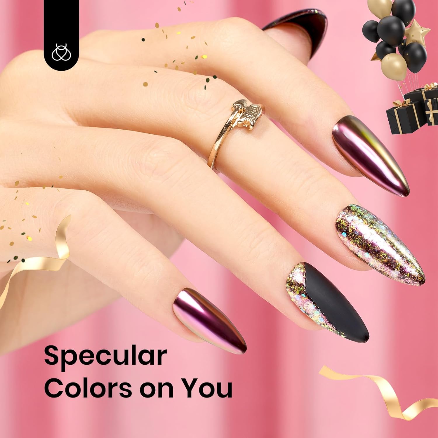 Chrome Nail Powder - 8-Color Mirror Effect and Holographic Glitter