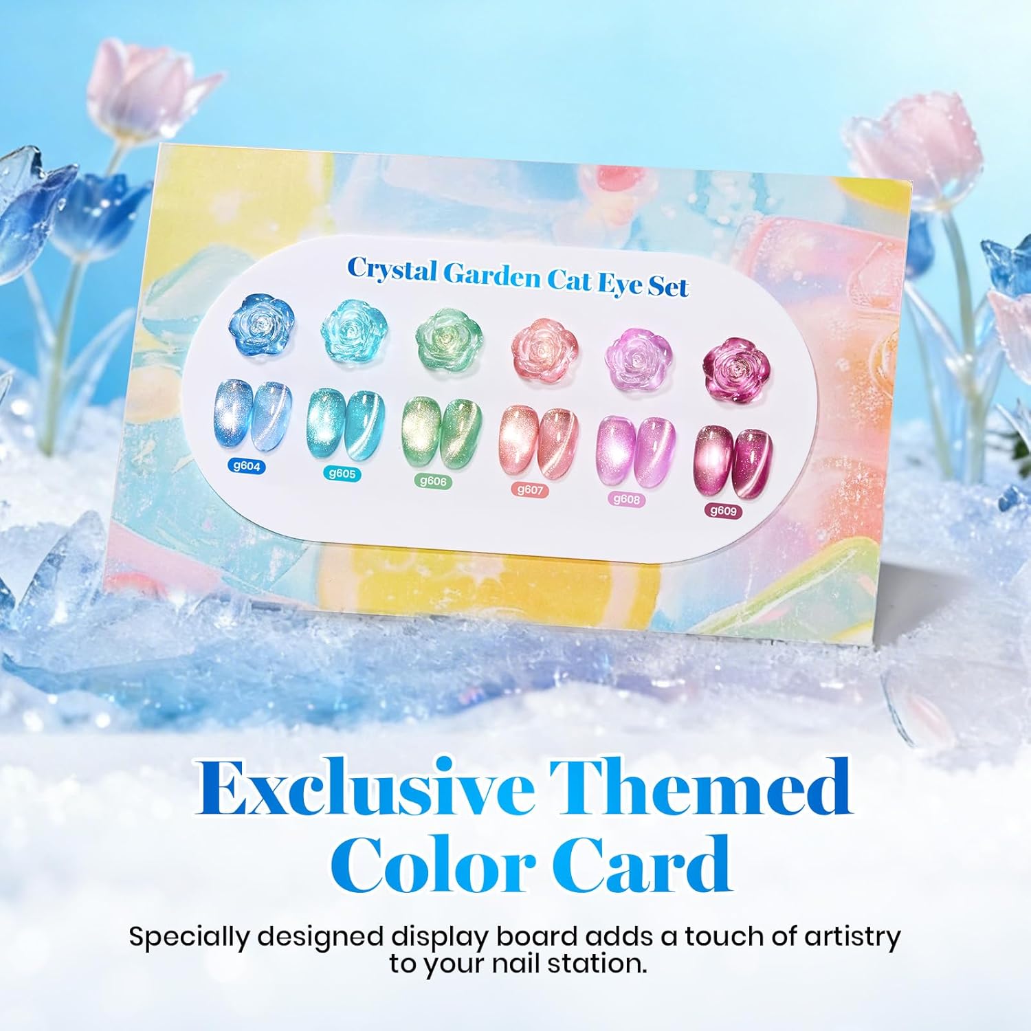 Beetles Crystal Garden Cat Eye Gel Nail Polish Set - 6 Colors 15ML Spring Gel Polish Kit Glitter Pink Blue Orange Green Magnetic Effect Soak Off UV Nail Art DIY Manicure Gift for Women.