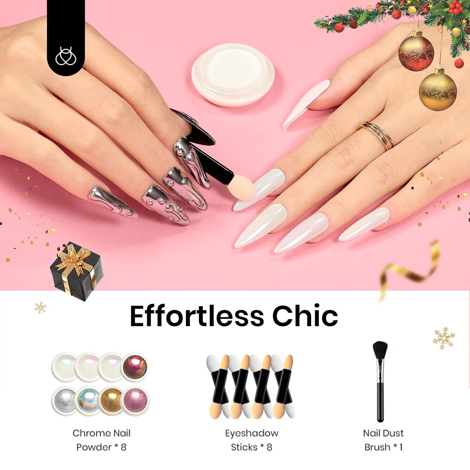 Chrome Nail Powder - 8-Color Mirror Effect and Holographic Glitter