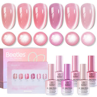 Beetles Misty Blush Glow Pink Cat Eye Gel Nail Polish Set - 6 Colors 15ML Glitter Pink Spring Cat Eye Gel Polish Kit Magnetic Effect Soak Off UV Nail Art DIY Manicure Gift for Women