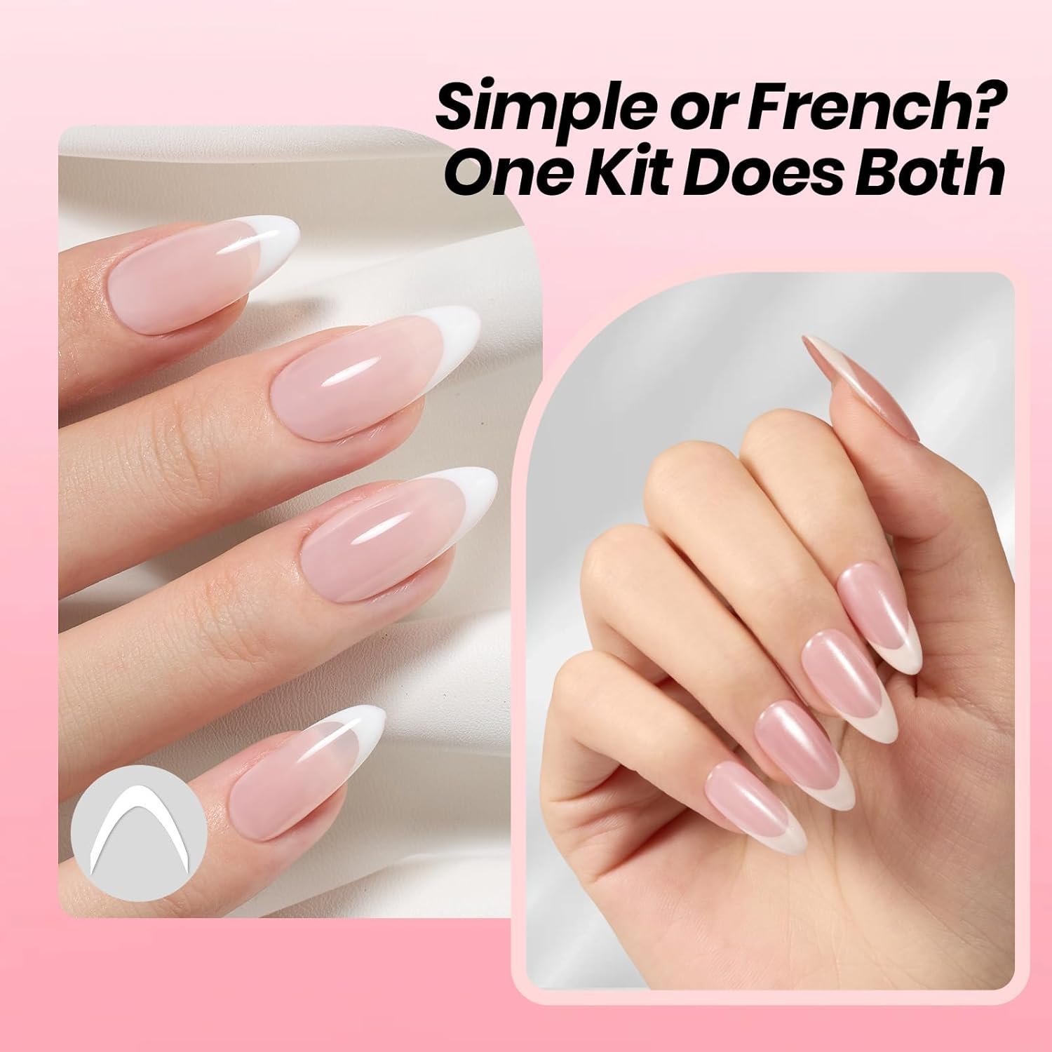 Beetles French Tip Gel Set - Pearl Glaze White Nude Pink Upgraded Gel Nail Kit Soak Off UV LED with 4 Styles Bubble French&Chrome Powder Nail Art Sticker DIY Home Salon Spring Gift for Women