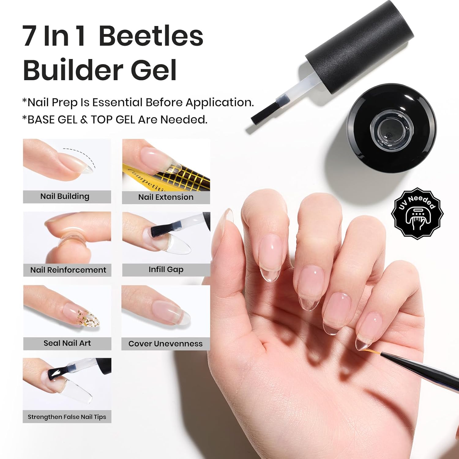 7 in 1 Clear Builder Nail Gel with Liner Nail Brush – Beetles Gel